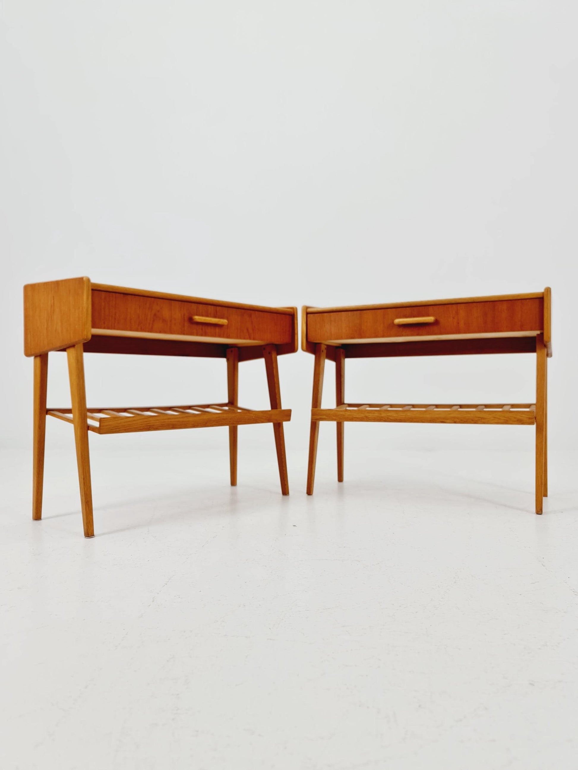 Rare big Midcentury Danish teak Vintage Side table/ Bedside table by Olholm Möbelfabrik, Denmark, 1960s, set of 2