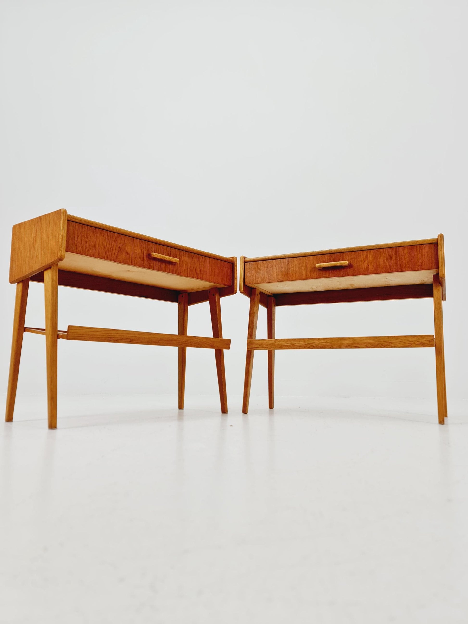 Rare big Midcentury Danish teak Vintage Side table/ Bedside table by Olholm Möbelfabrik, Denmark, 1960s, set of 2