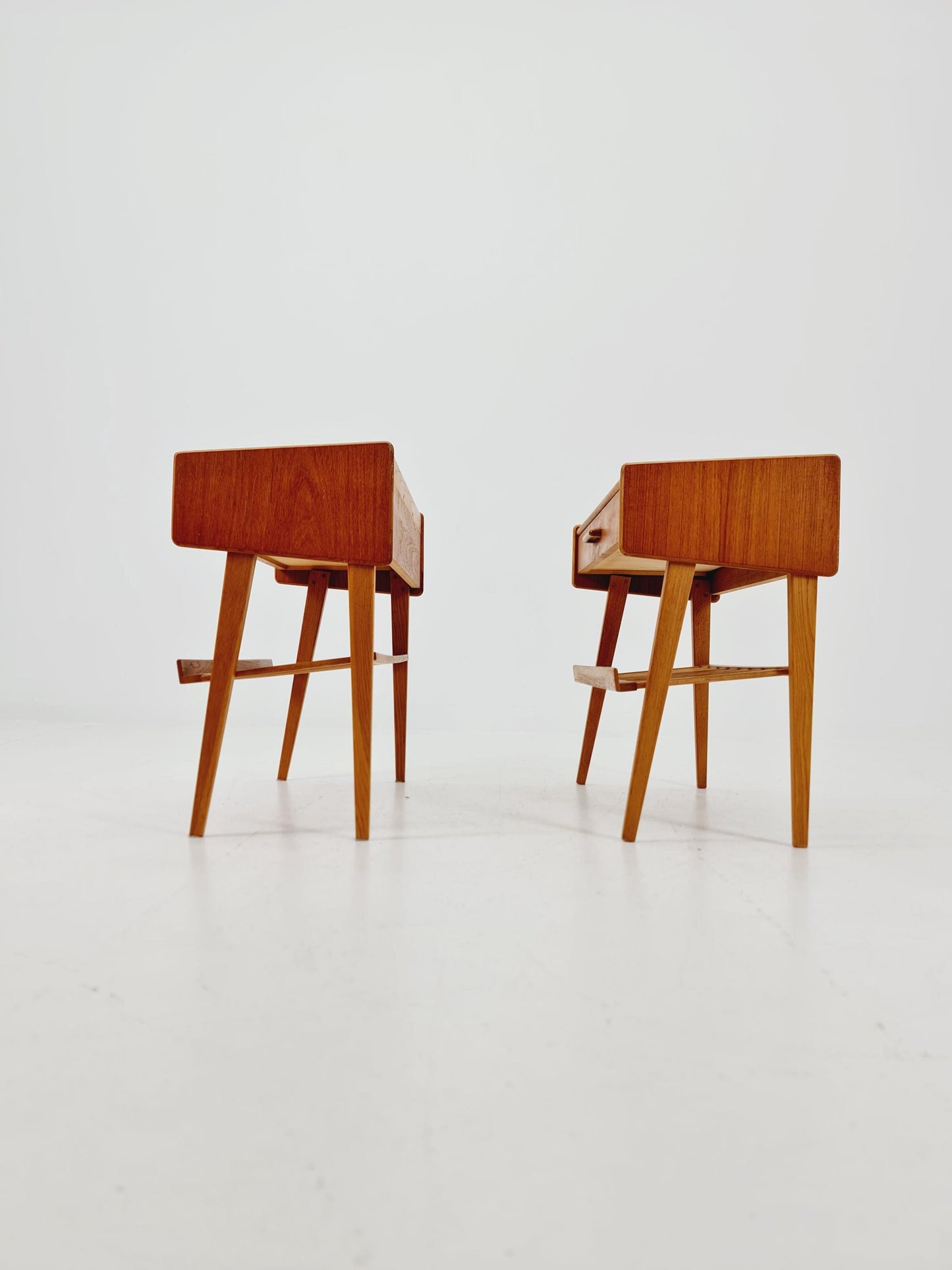 Rare big Midcentury Danish teak Vintage Side table/ Bedside table by Olholm Möbelfabrik, Denmark, 1960s, set of 2