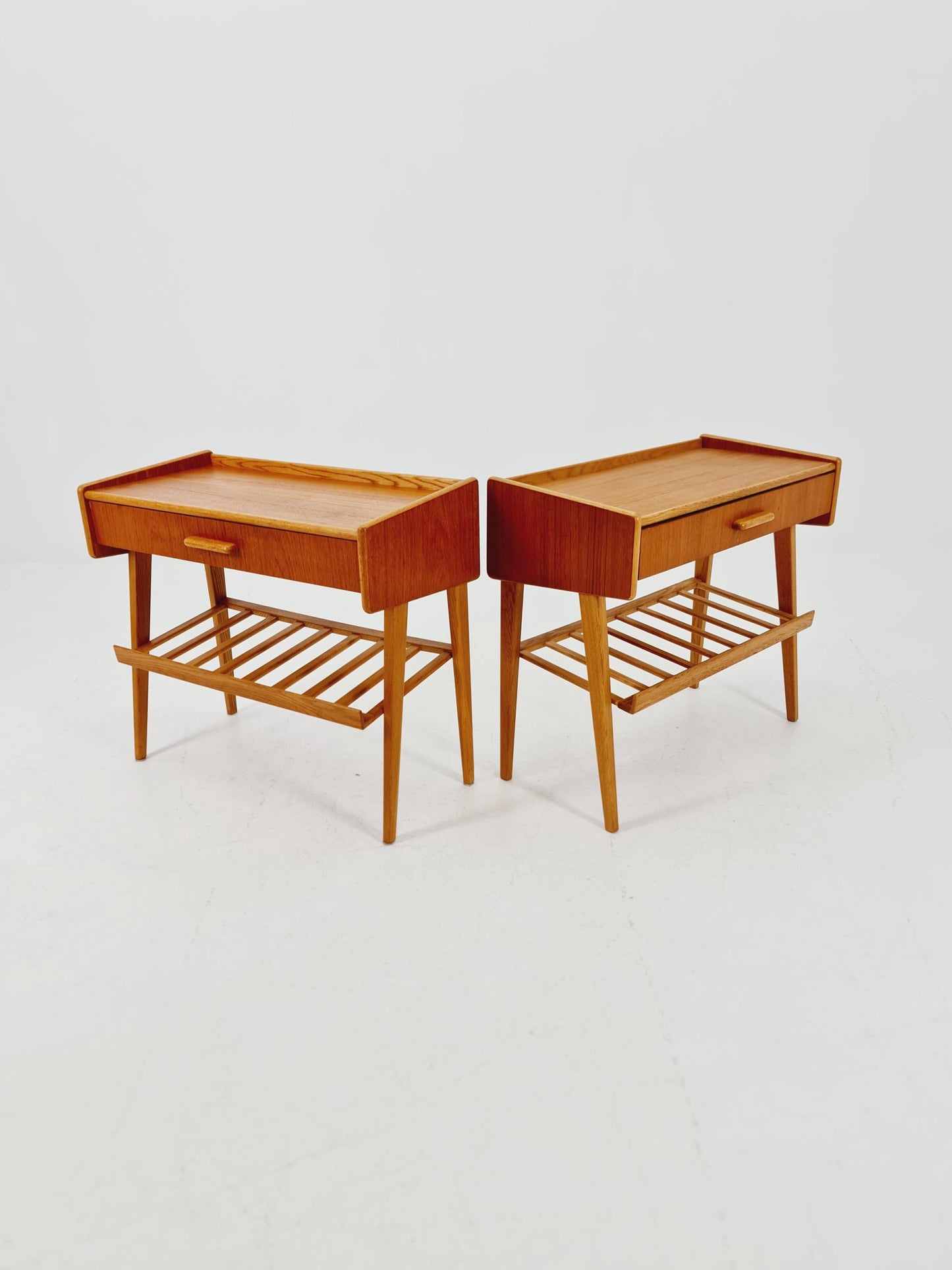 Rare big Midcentury Danish teak Vintage Side table/ Bedside table by Olholm Möbelfabrik, Denmark, 1960s, set of 2