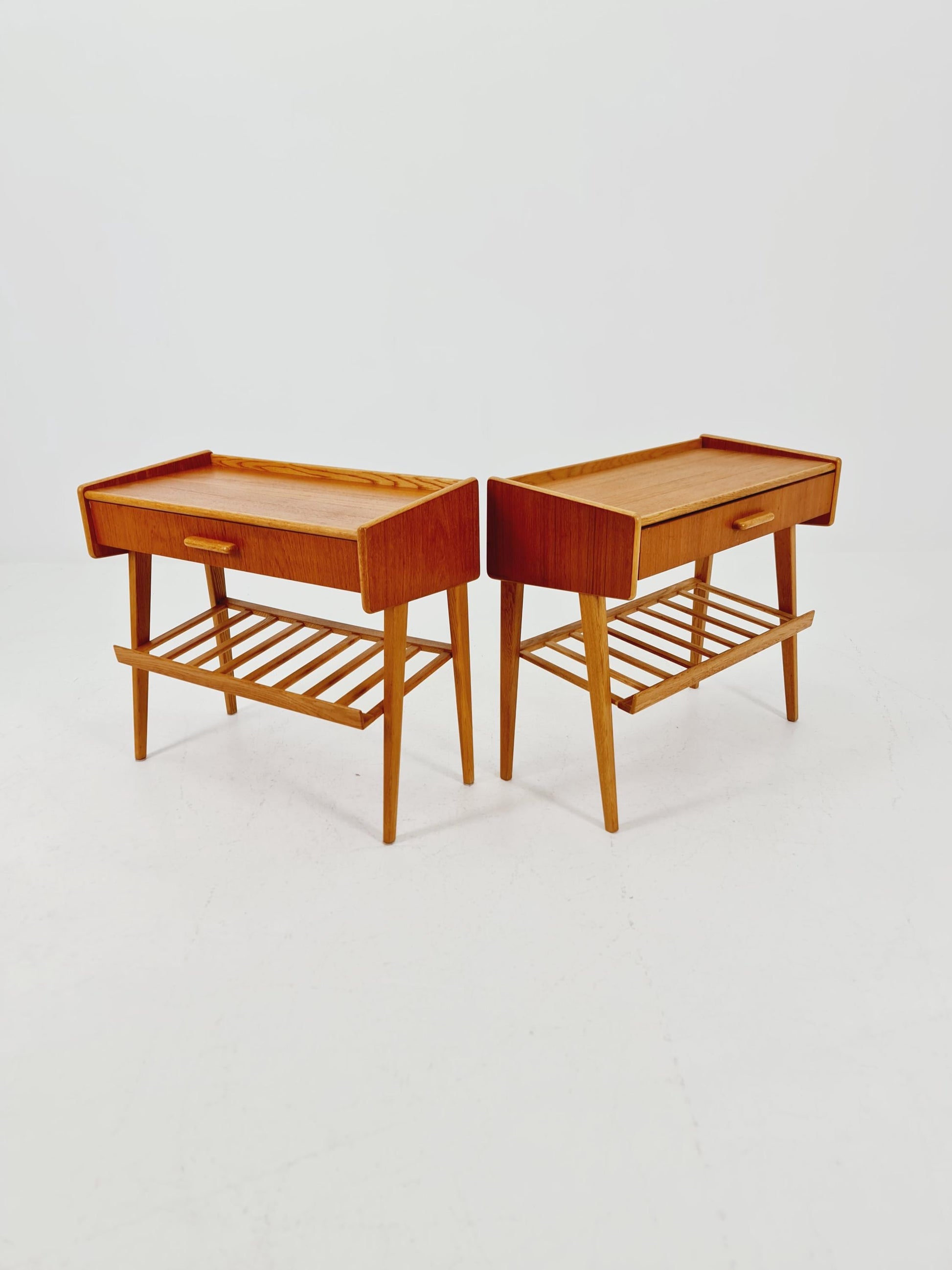 Rare big Midcentury Danish teak Vintage Side table/ Bedside table by Olholm Möbelfabrik, Denmark, 1960s, set of 2