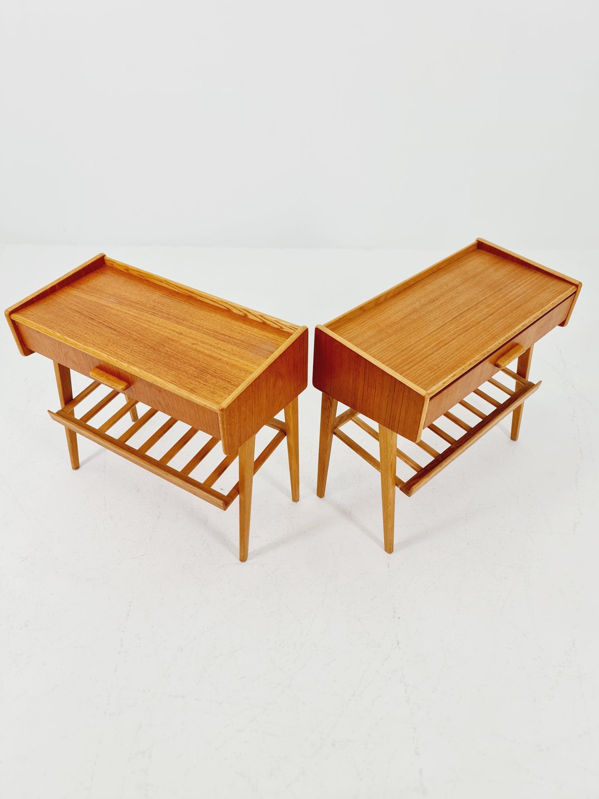 Rare big Midcentury Danish teak Vintage Side table/ Bedside table by Olholm Möbelfabrik, Denmark, 1960s, set of 2