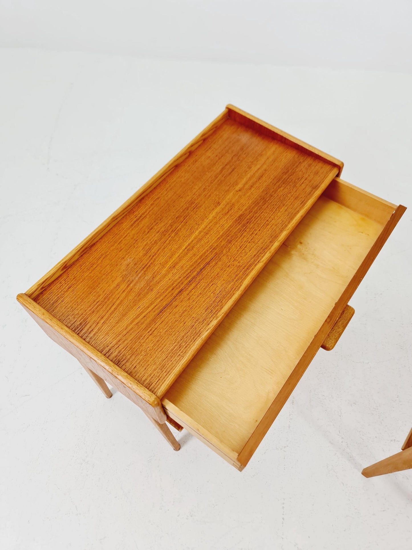 Rare big Midcentury Danish teak Vintage Side table/ Bedside table by Olholm Möbelfabrik, Denmark, 1960s, set of 2