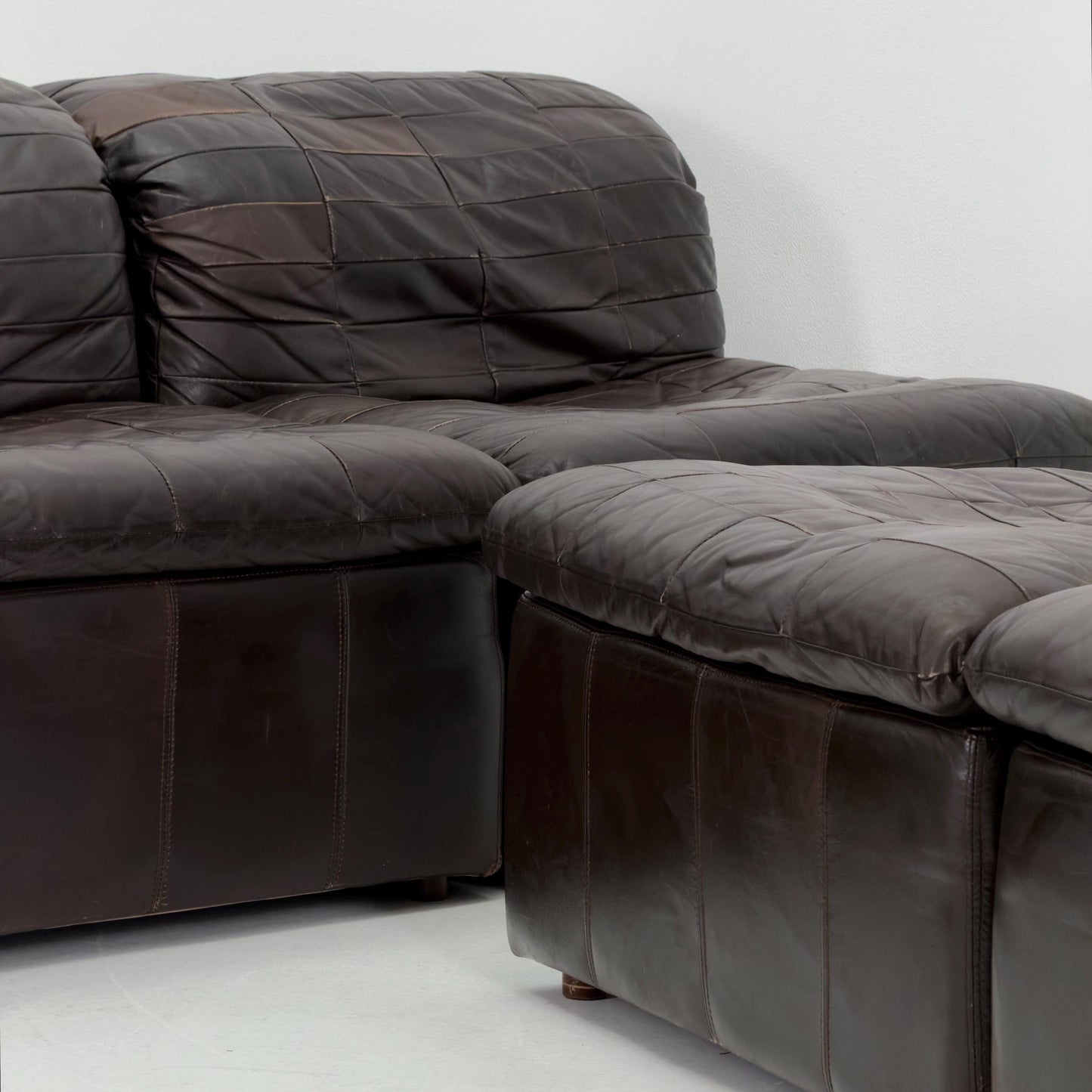 Set of 6 Mid Century DS11 Modular Patchwork chocolate brown Leather Sofa by De Sede, Switzerland, 1970s