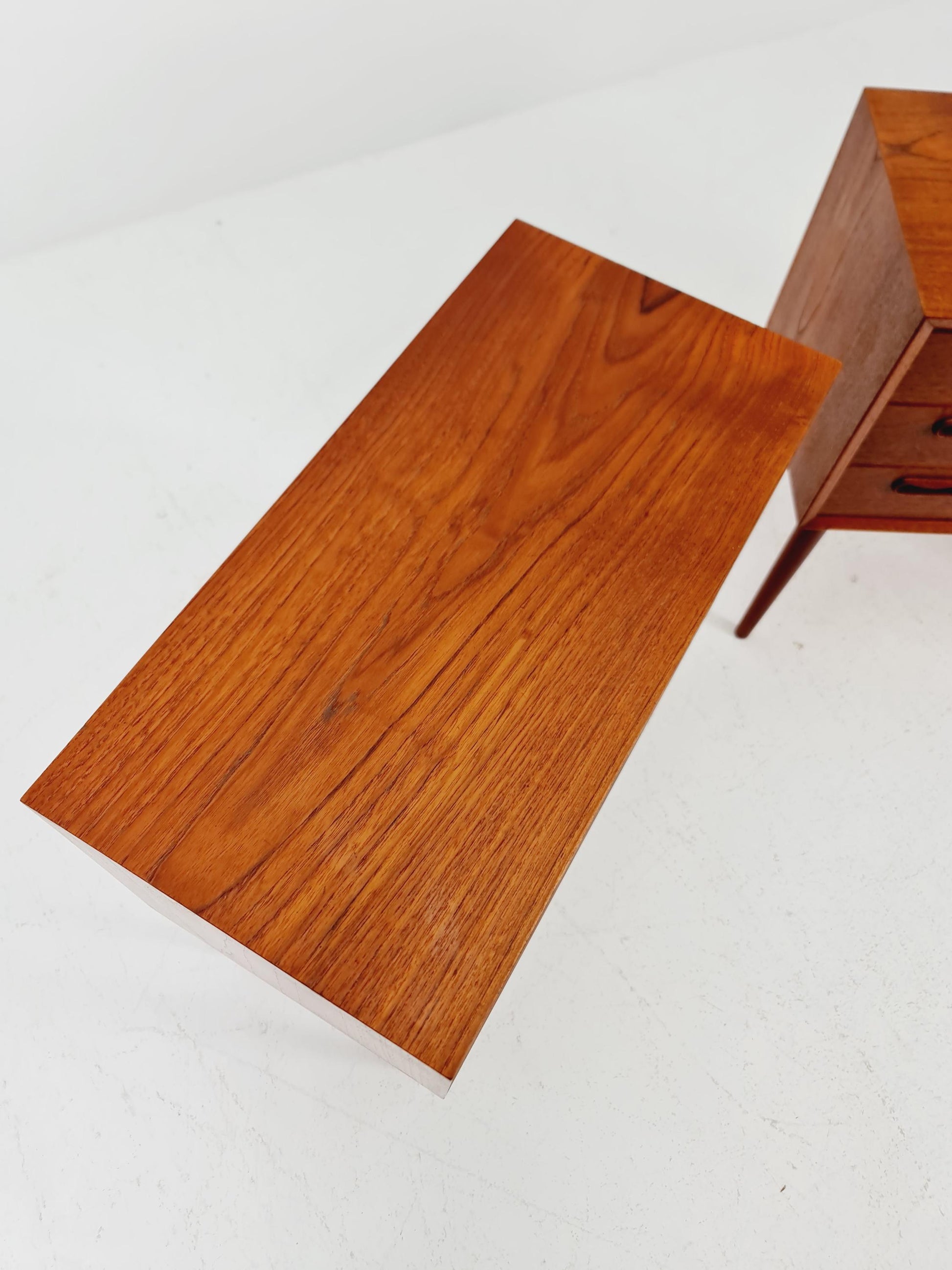 Rare big Midcentury Danish teak Vintage Side table/ Bedside table by Olholm Möbelfabrik, Denmark, 1960s, set of 2