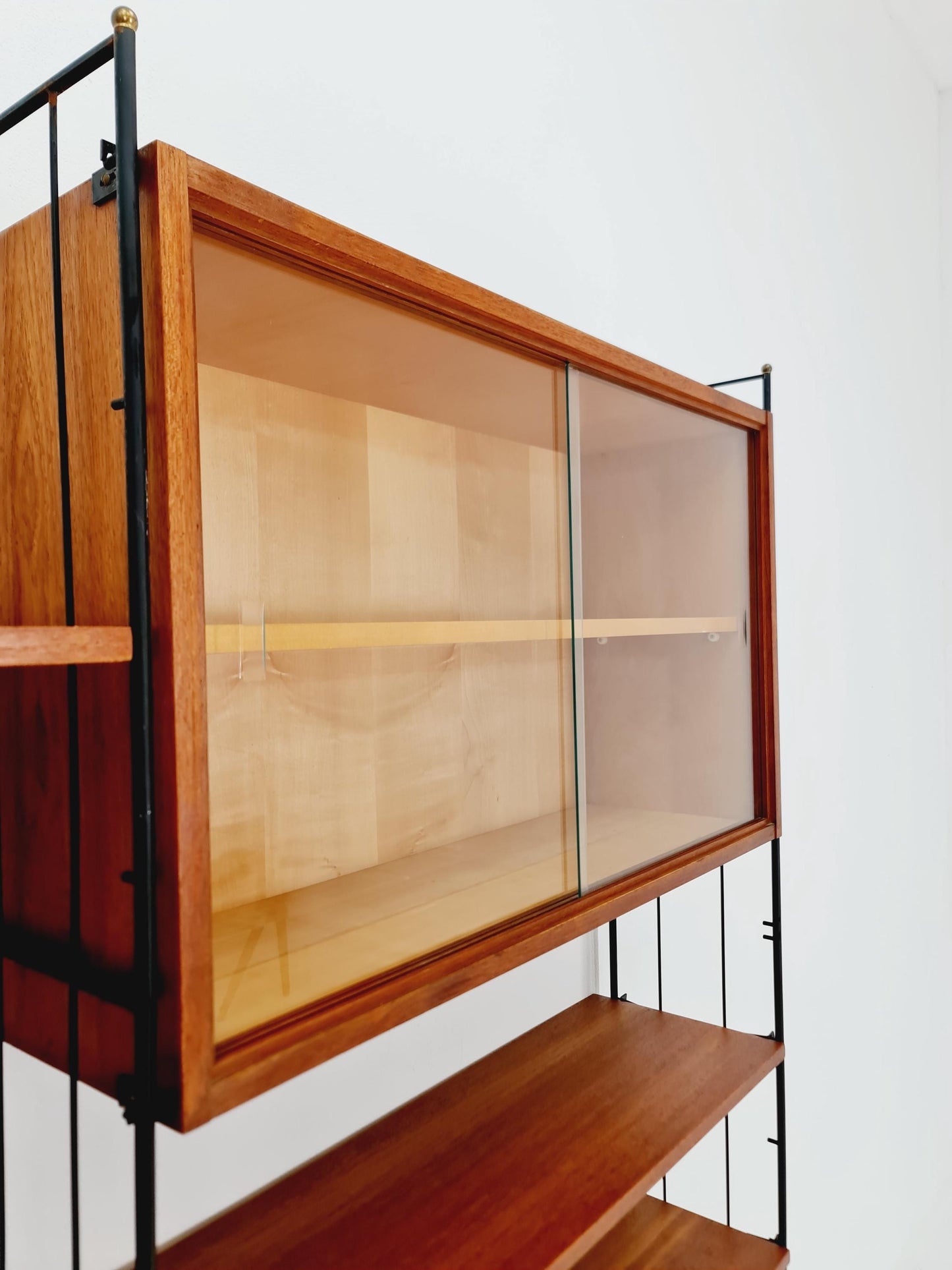 Freestanding string shelf-system unit bookcase teak & metal by Koch Möbel Germany, 1950s