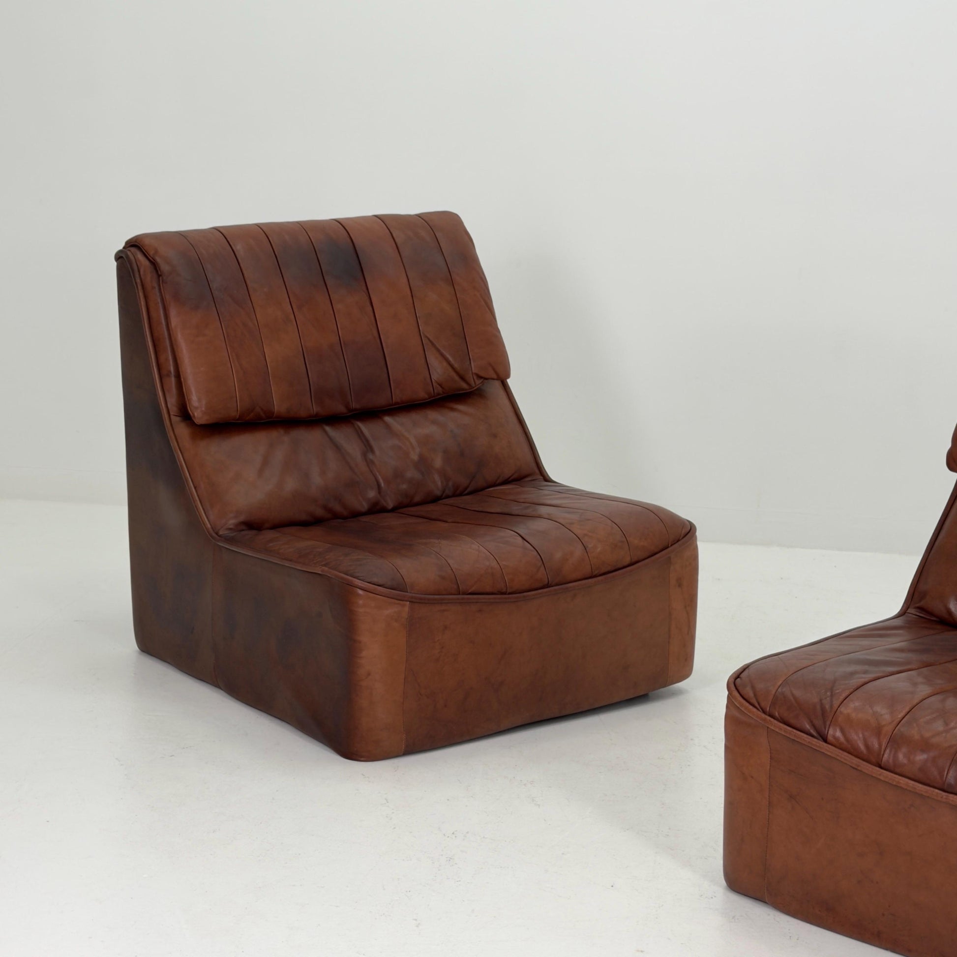 1 of 2 Mid Century brown Leather Lounge Chairs, Germany 1970s