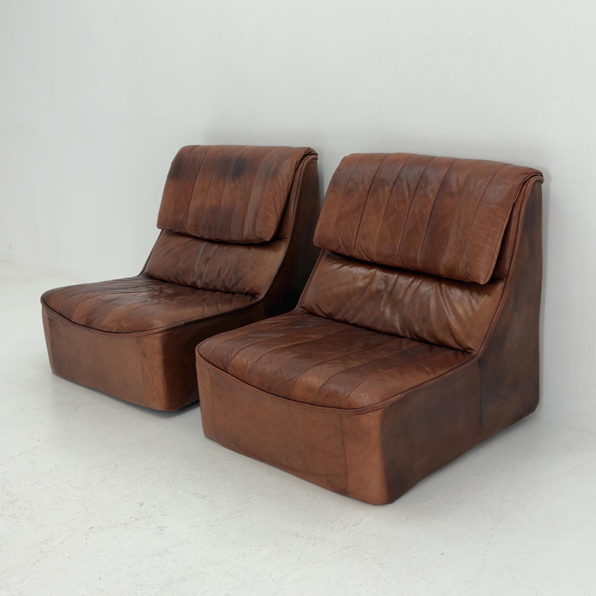 1 of 2 Mid Century brown Leather Lounge Chairs, Germany 1970s
