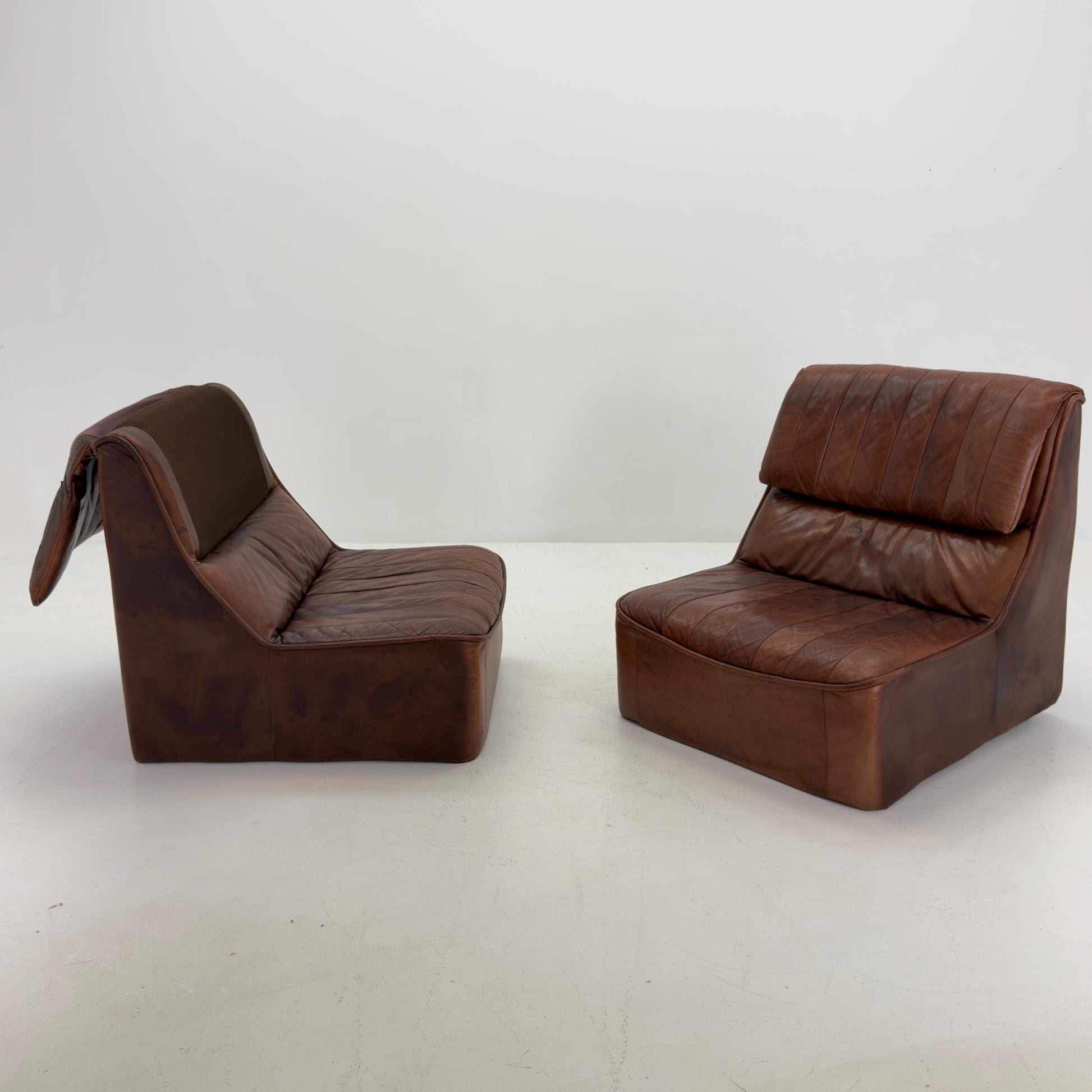 1 of 2 Mid Century brown Leather Lounge Chairs, Germany 1970s