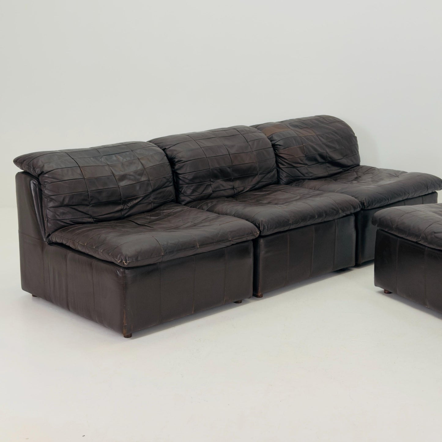 Set of 6 Mid Century DS11 Modular Patchwork chocolate brown Leather Sofa by De Sede, Switzerland, 1970s