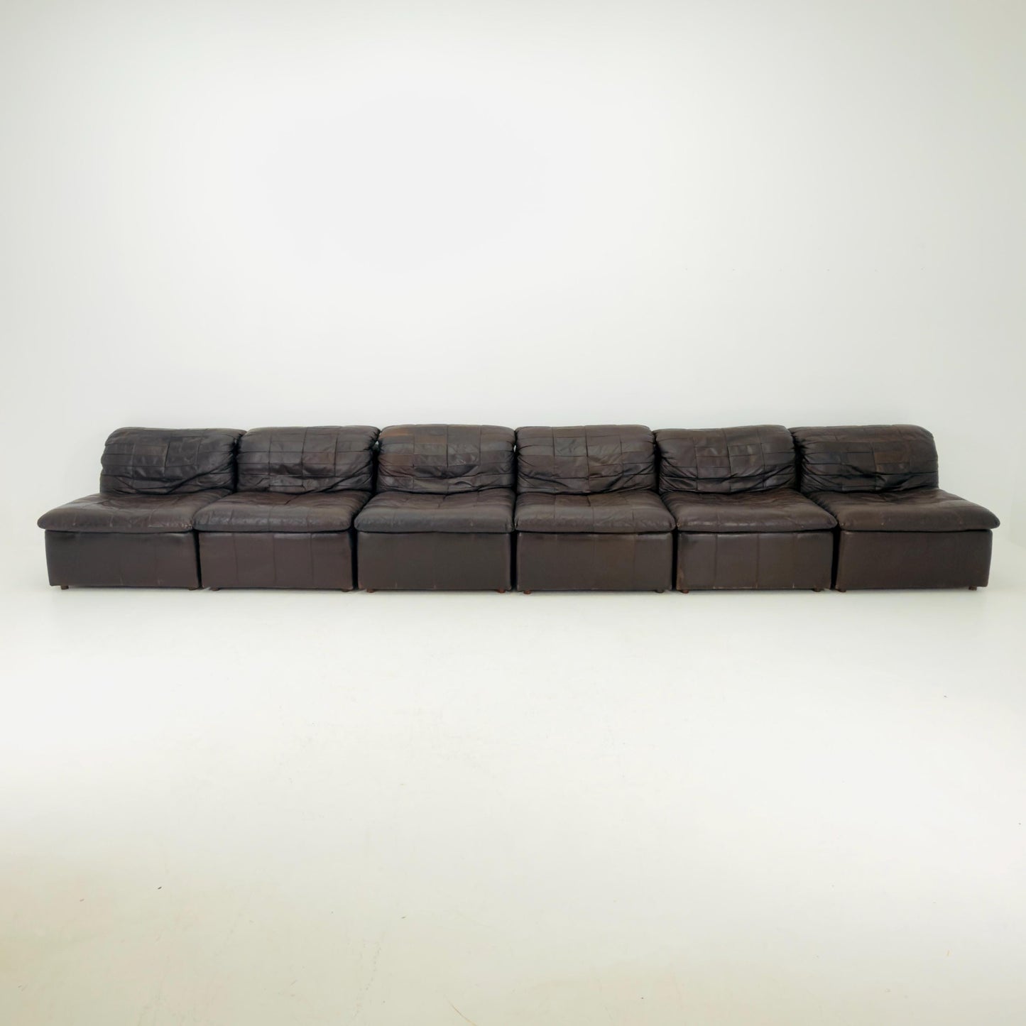 Set of 6 Mid Century DS11 Modular Patchwork chocolate brown Leather Sofa by De Sede, Switzerland, 1970s