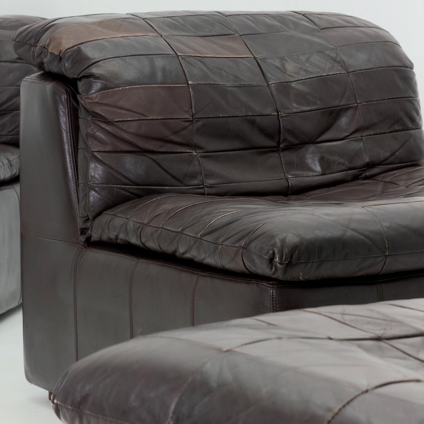 Set of 6 Mid Century DS11 Modular Patchwork chocolate brown Leather Sofa by De Sede, Switzerland, 1970s