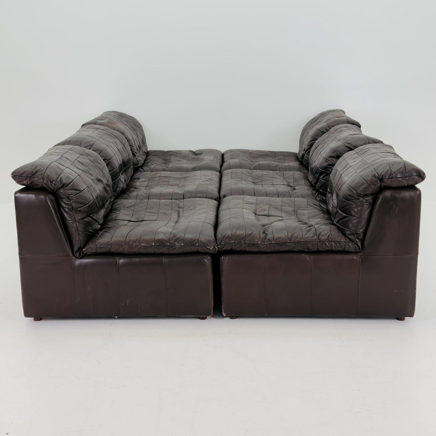 Set of 6 Mid Century DS11 Modular Patchwork chocolate brown Leather Sofa by De Sede, Switzerland, 1970s