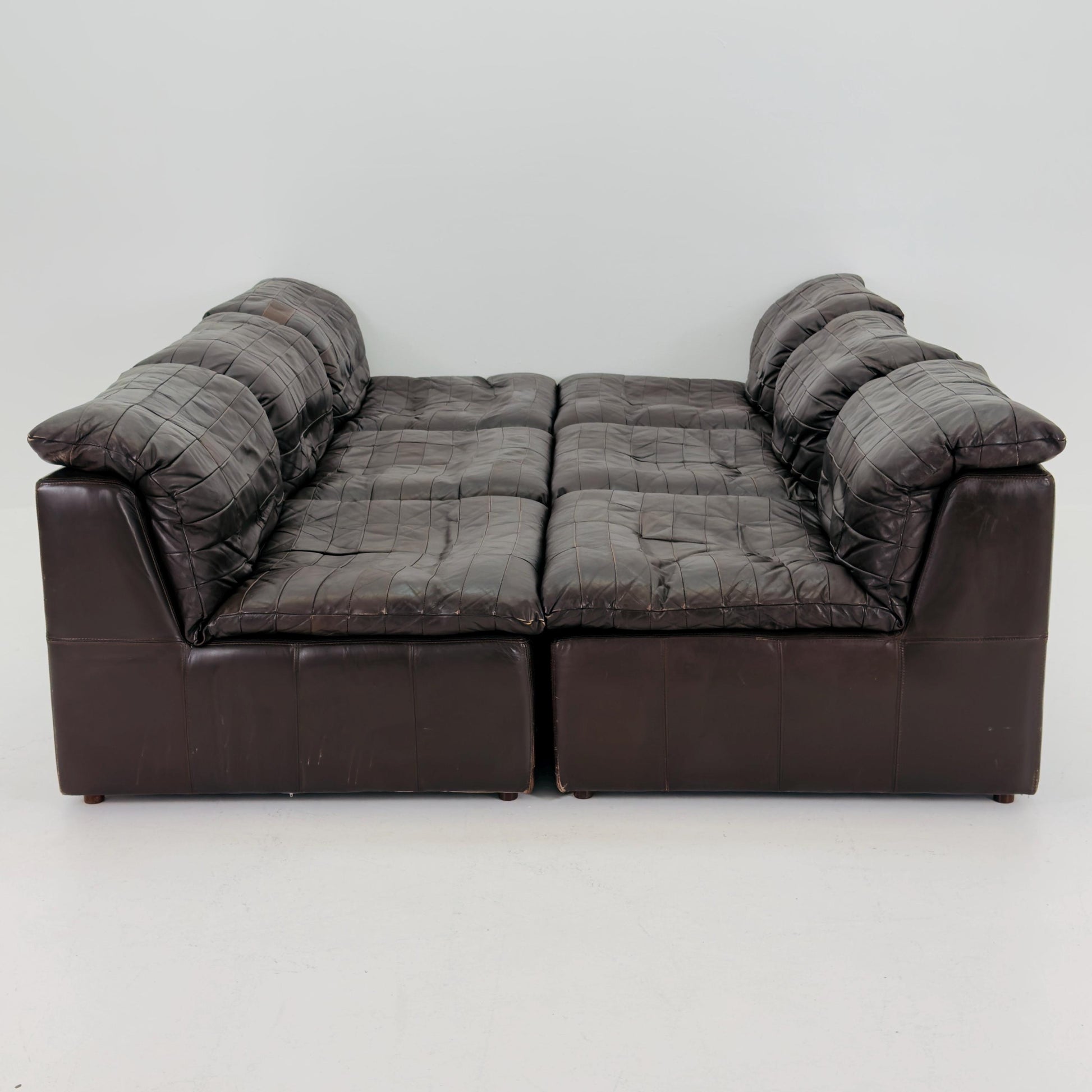 Set of 6 Mid Century DS11 Modular Patchwork chocolate brown Leather Sofa by De Sede, Switzerland, 1970s
