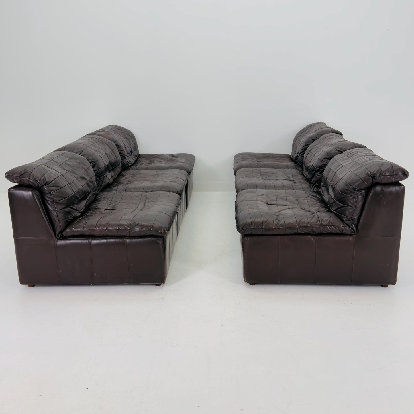 Set of 6 Mid Century DS11 Modular Patchwork chocolate brown Leather Sofa by De Sede, Switzerland, 1970s