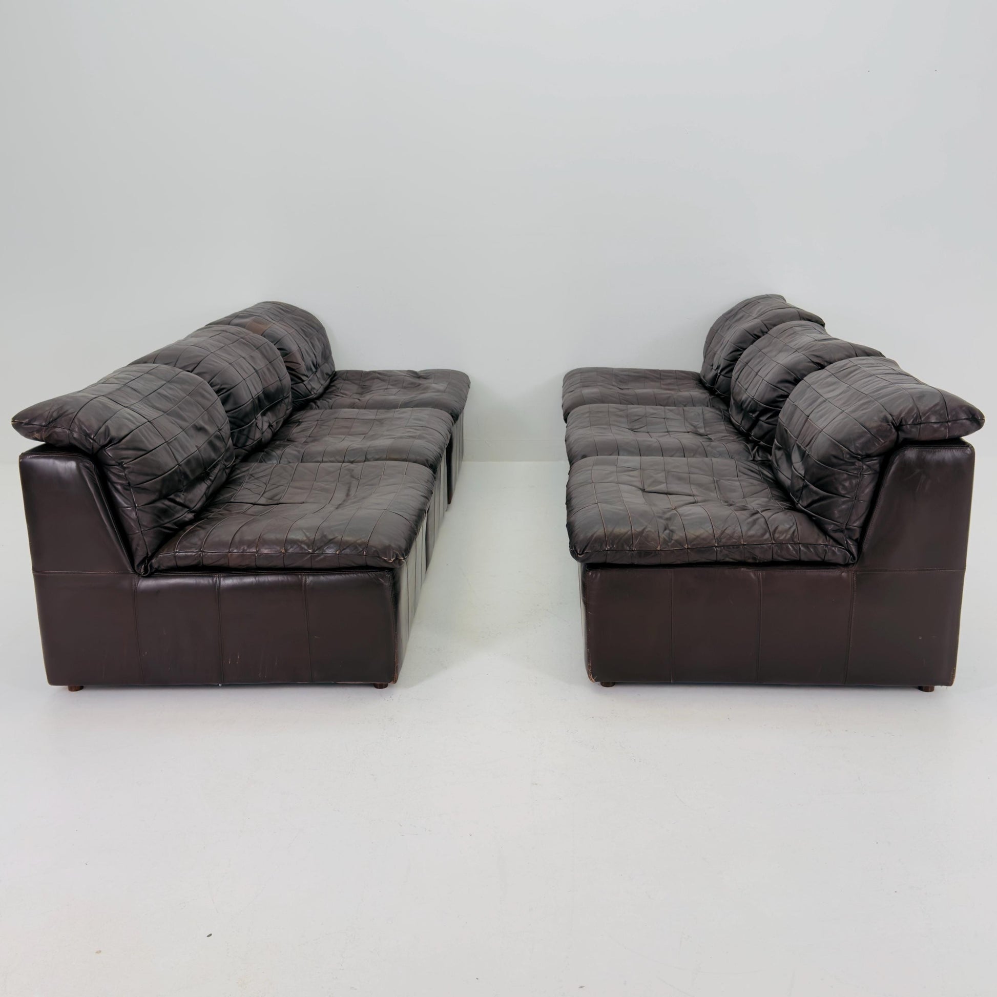 Set of 6 Mid Century DS11 Modular Patchwork chocolate brown Leather Sofa by De Sede, Switzerland, 1970s
