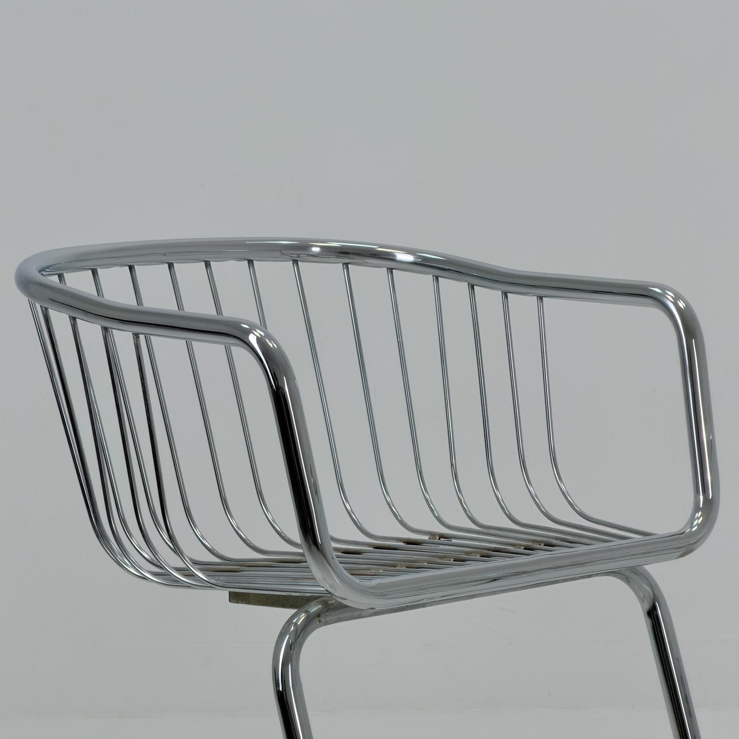 Set of 2 Mid-Century Dining Armchairs by Gastone Rinaldi – Chrome Frame, Green & Red Retro Upholstery, Italy 1970s