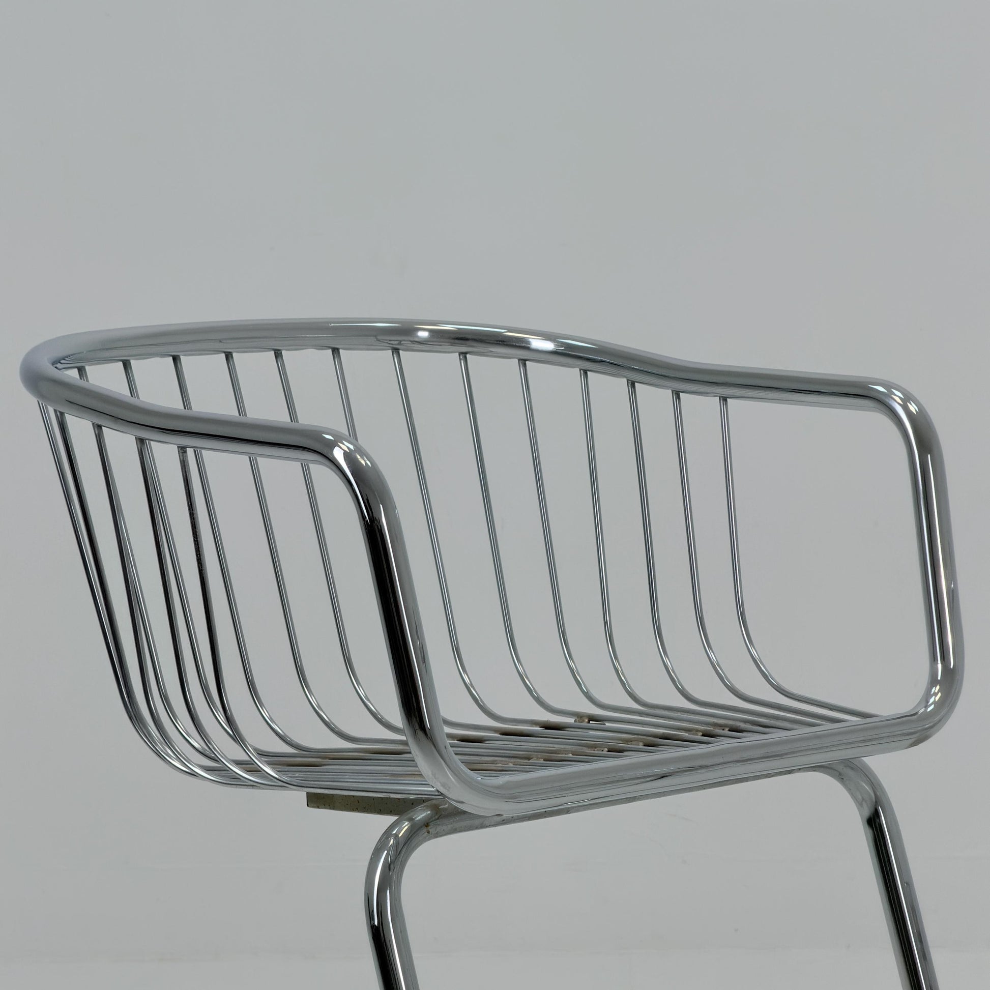 Set of 2 Mid-Century Dining Armchairs by Gastone Rinaldi – Chrome Frame, Green & Red Retro Upholstery, Italy 1970s