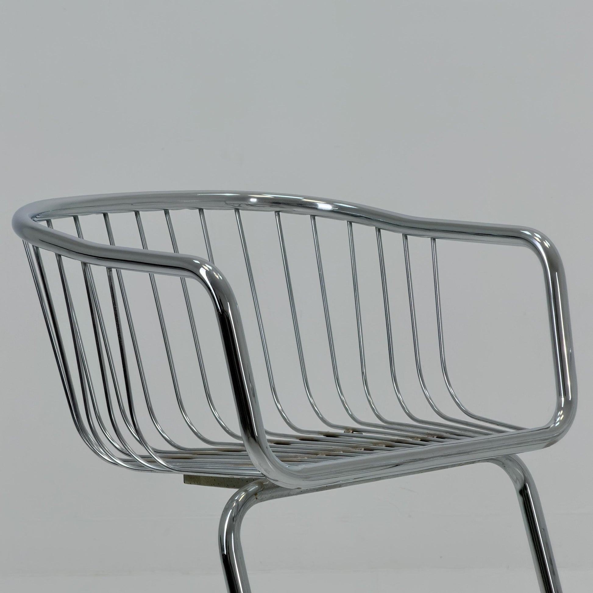 Set of 2 Mid-Century Dining Armchairs by Gastone Rinaldi – Chrome Frame, Green & Red Retro Upholstery, Italy 1970s