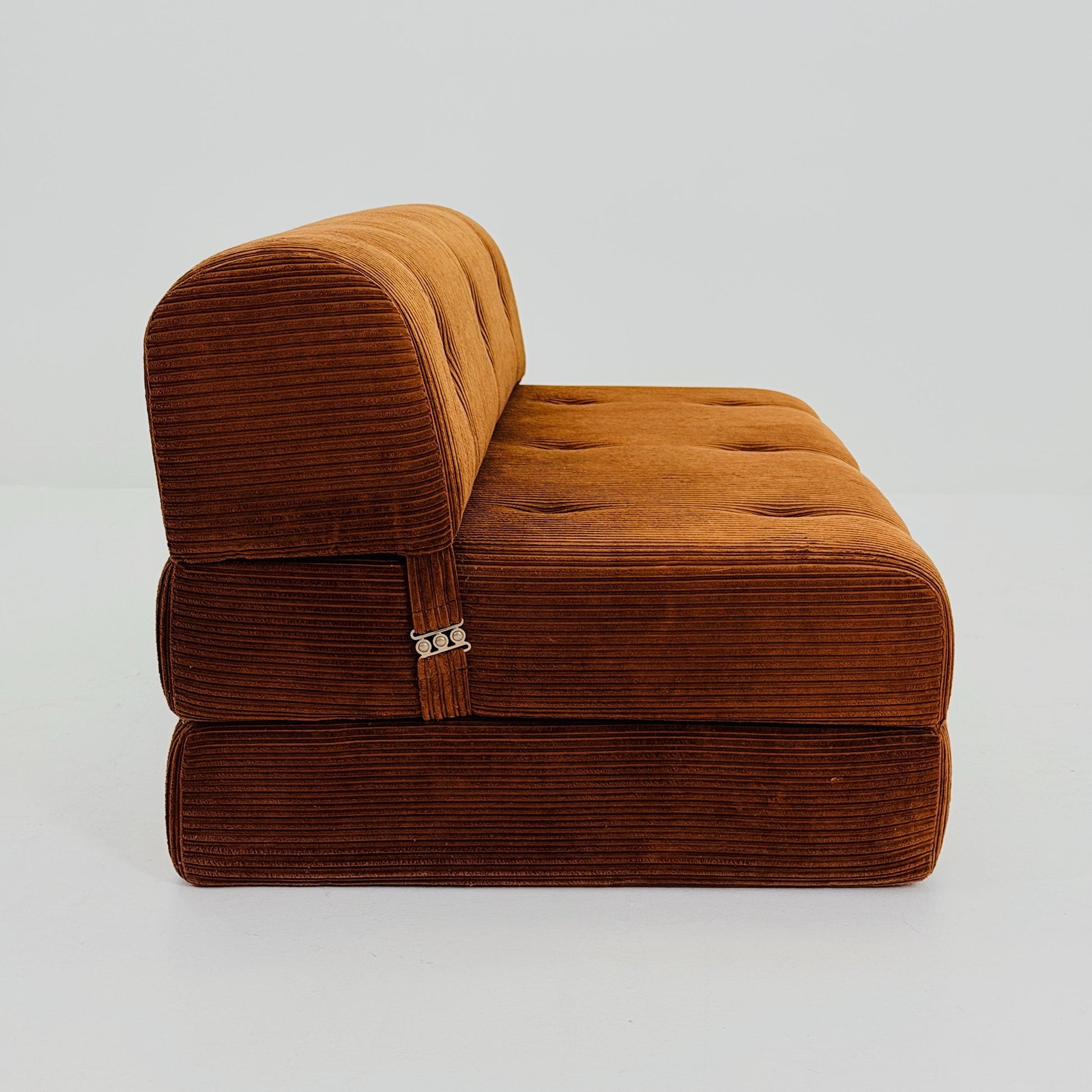 Mid Century Space Age brown velvet cord day bed / Lounge Sofa-Bed by IKEA, Sweden | 1980s