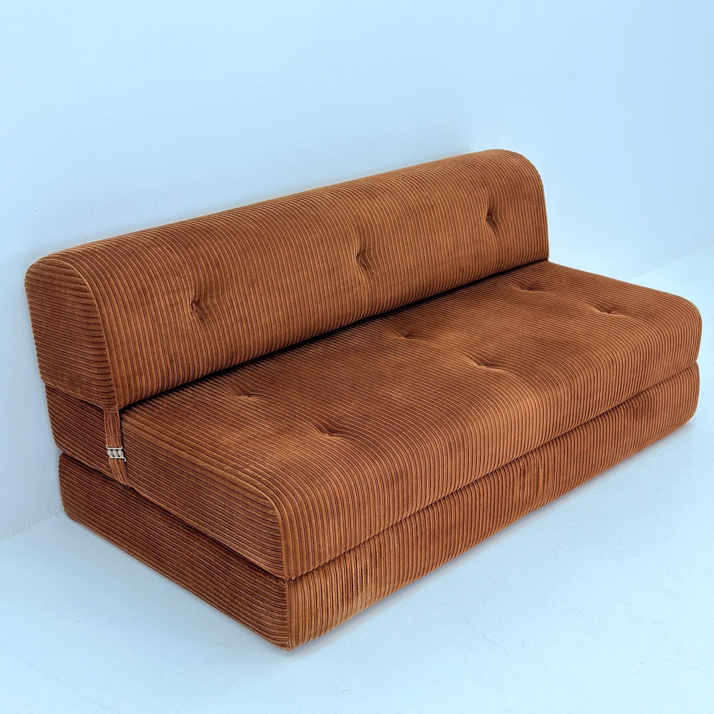 Mid Century Space Age brown velvet cord day bed / Lounge Sofa-Bed by IKEA, Sweden | 1980s