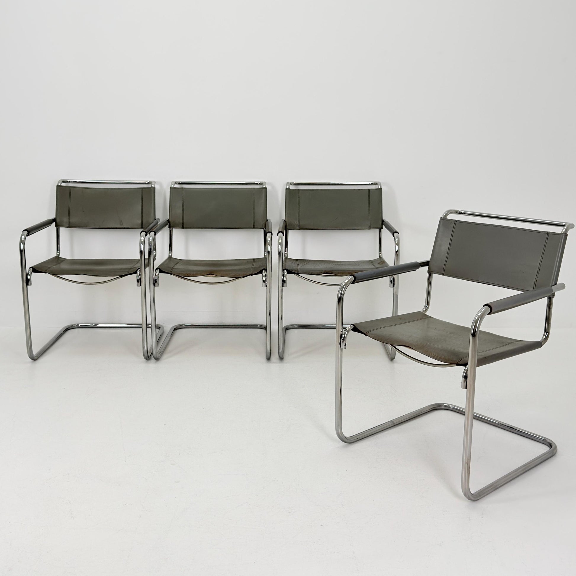 Set of 4 Iconic gray Leather S34 Cantilever Chairs by Mart Stam for Thonet – Bauhaus Design, 1980s Germany