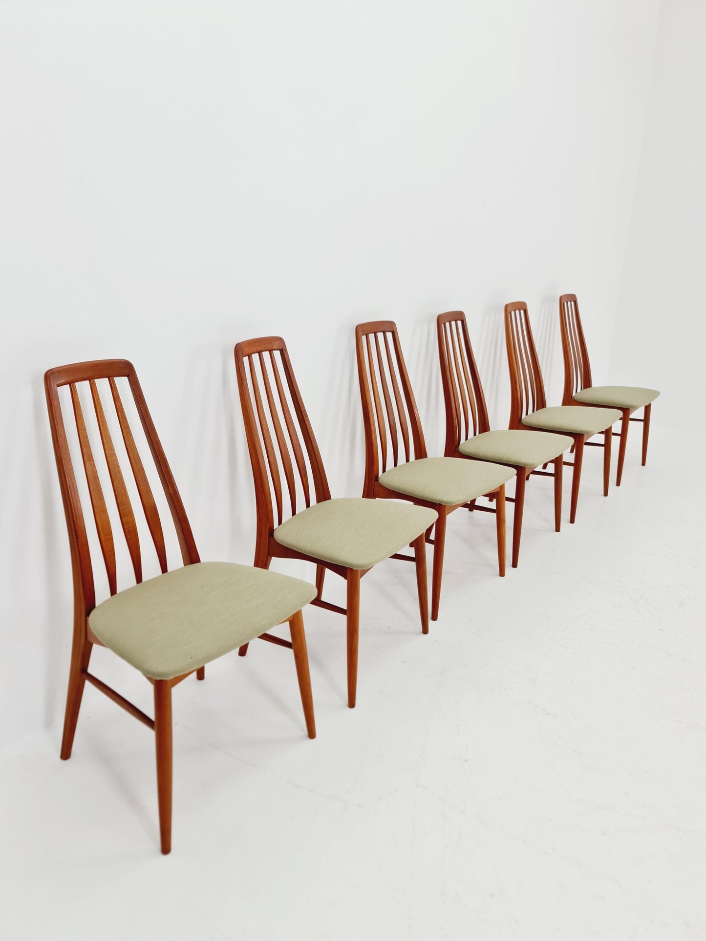 Midcentury teak Dining Eva chairs by Niels Koefoed for Koefoeds Hornslet 1960s, set of 6