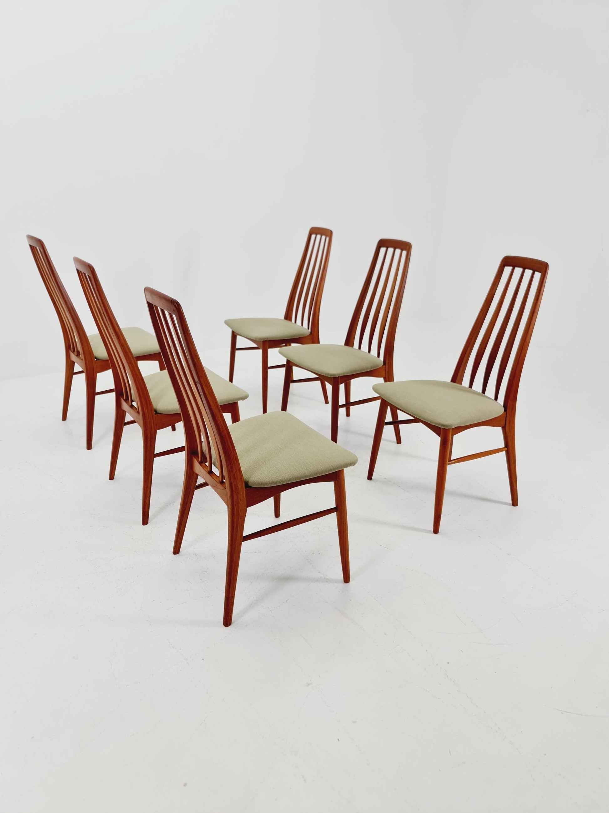 Midcentury teak Dining Eva chairs by Niels Koefoed for Koefoeds Hornslet 1960s, set of 6