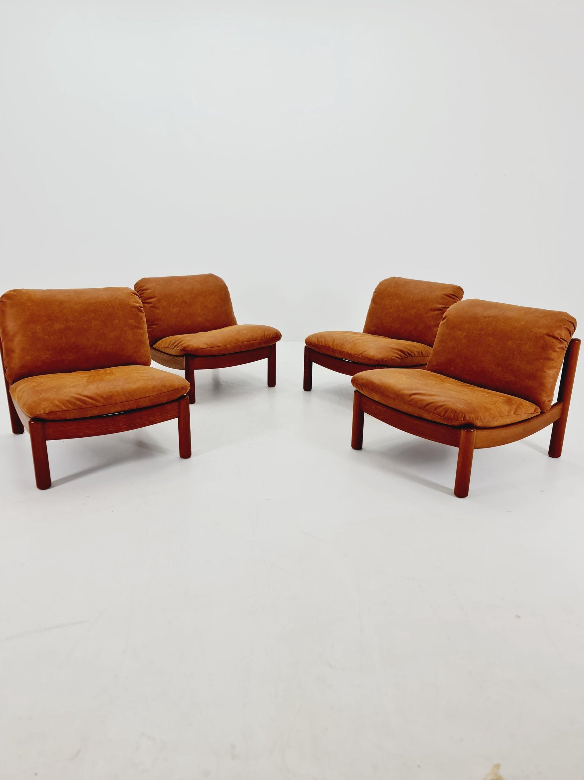 mid century lounge chairs in leather and wood By Carl Straub Germany , 1960s Set of 4