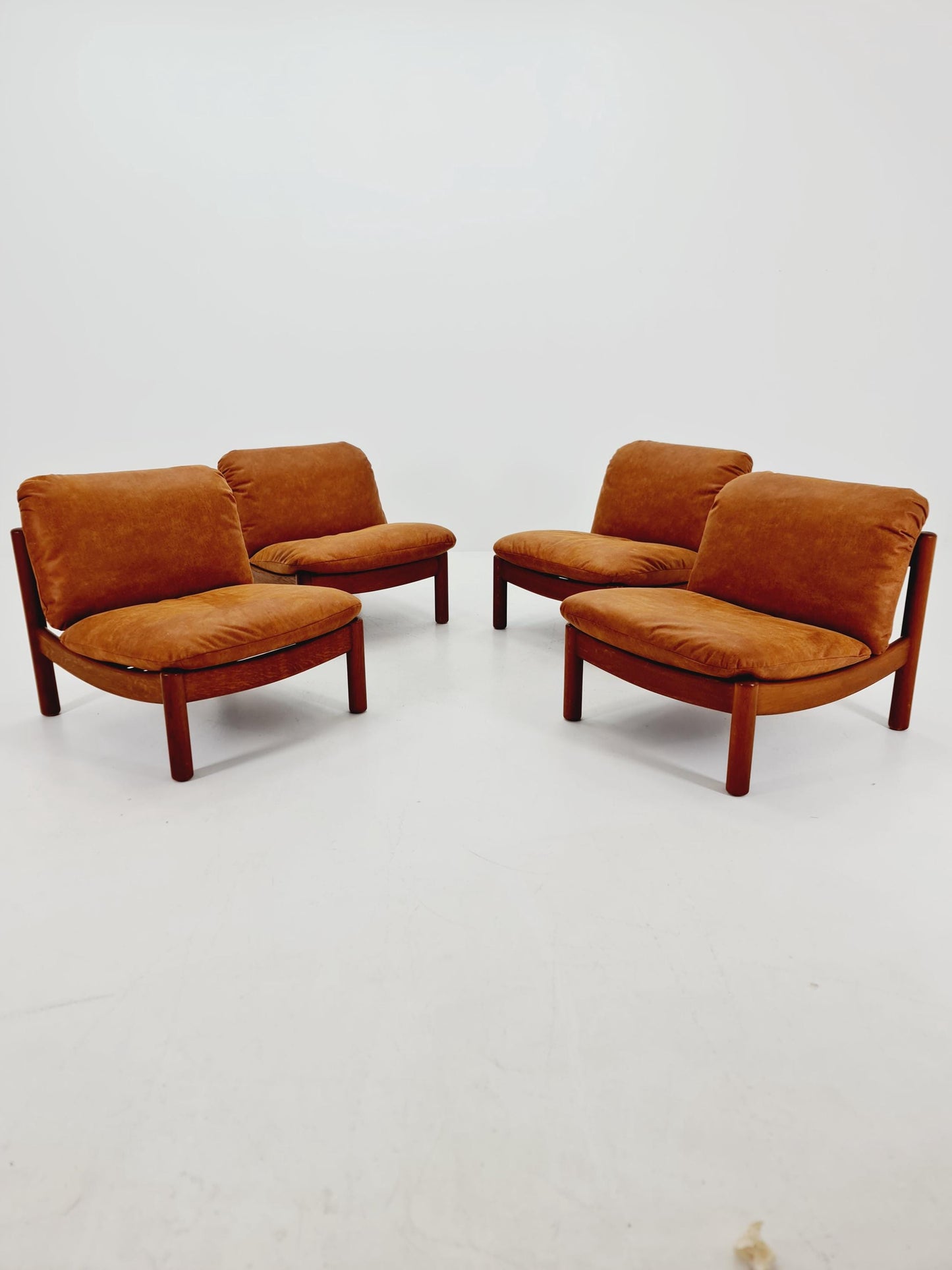mid century lounge chairs in leather and wood By Carl Straub Germany , 1960s Set of 4