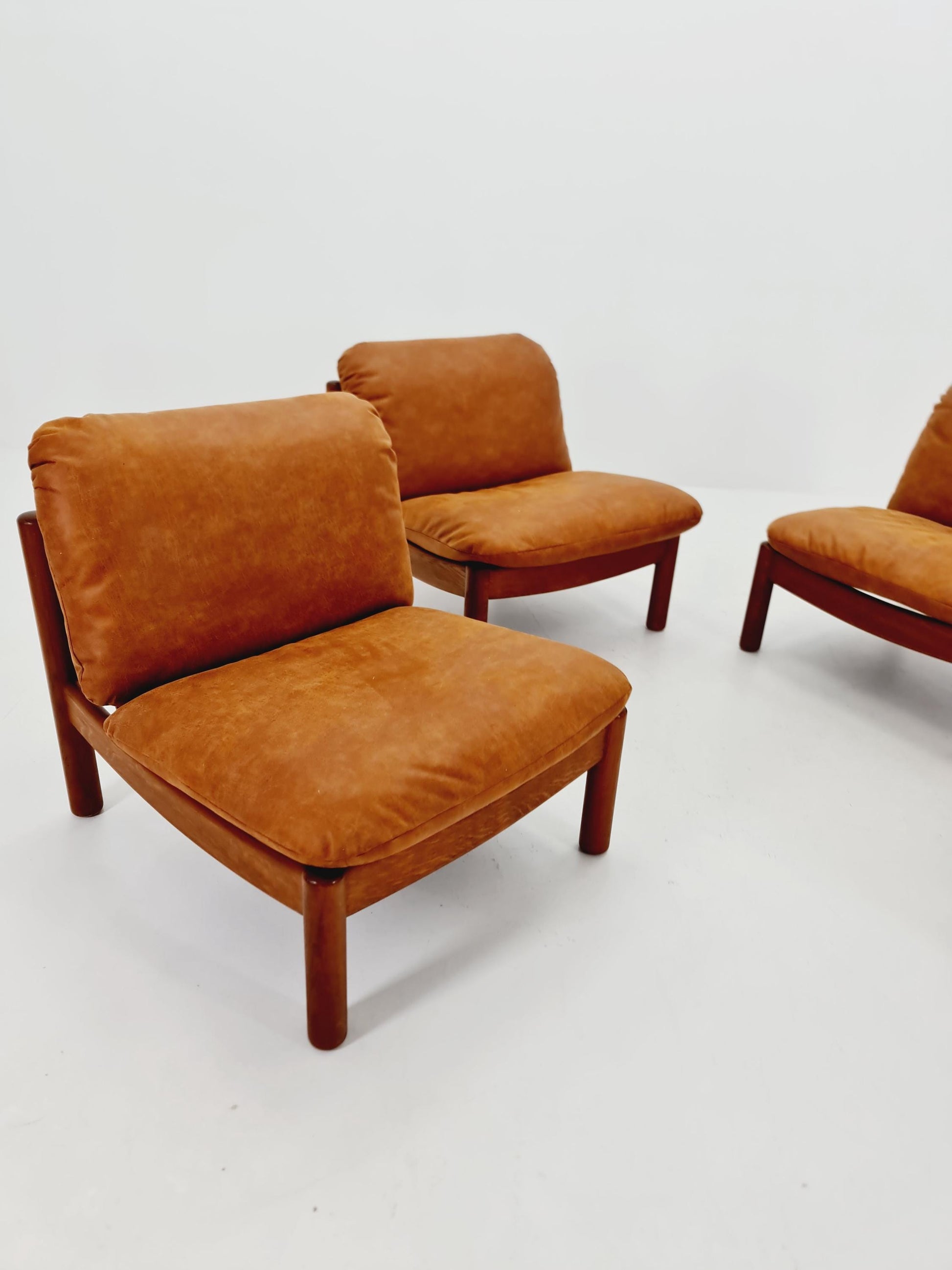 mid century lounge chairs in leather and wood By Carl Straub Germany , 1960s Set of 4