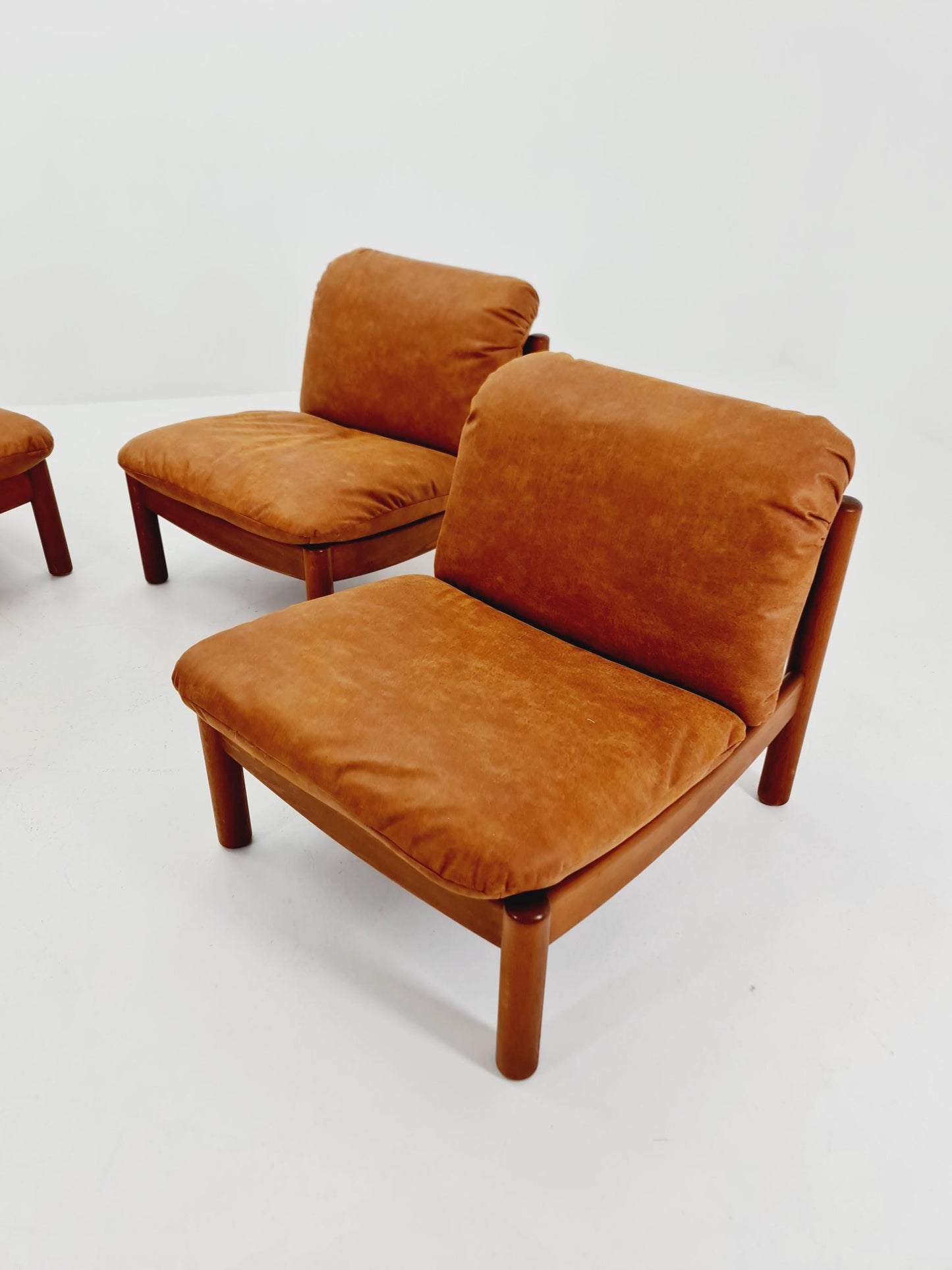 mid century lounge chairs in leather and wood By Carl Straub Germany , 1960s Set of 4