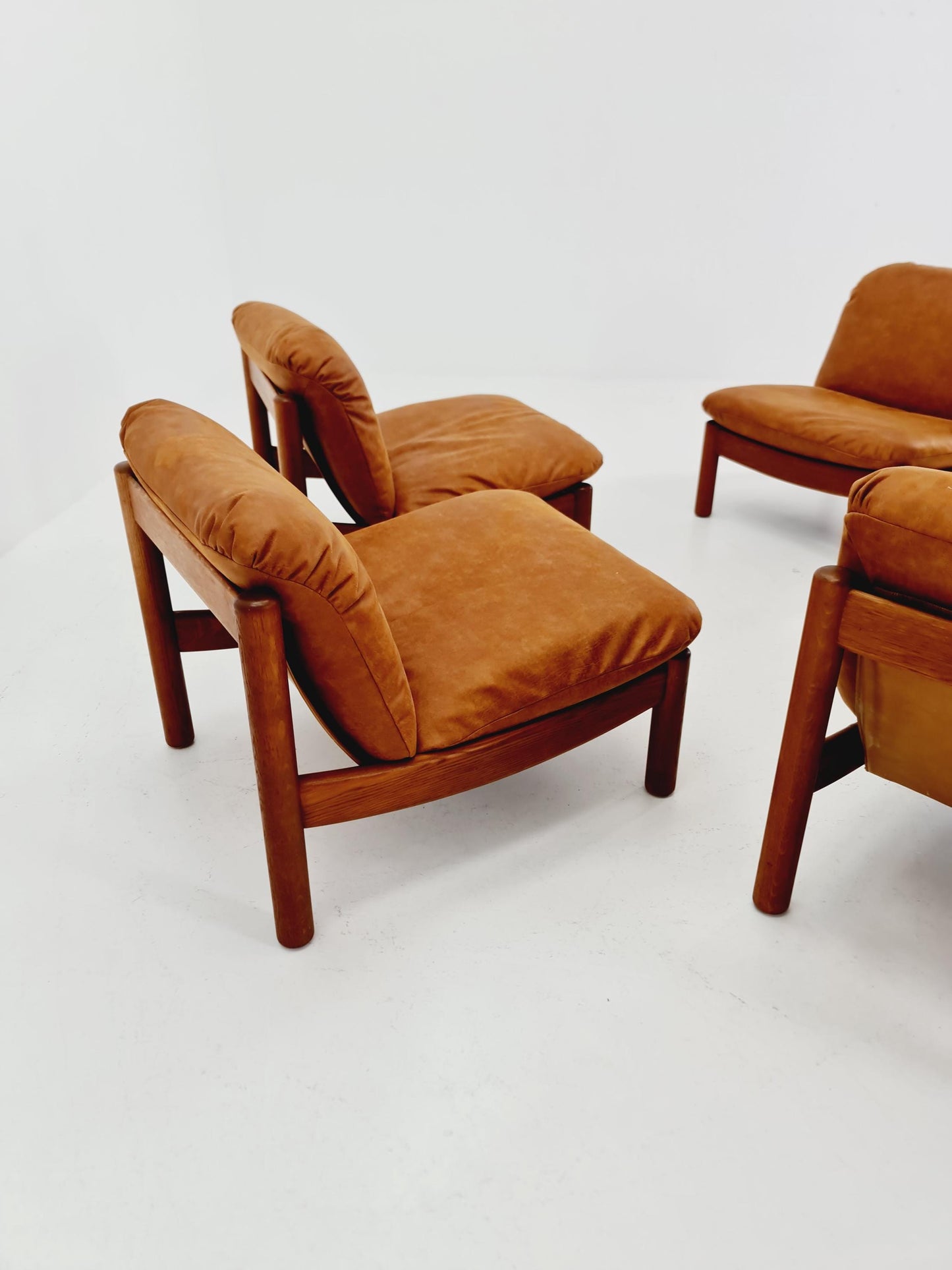 mid century lounge chairs in leather and wood By Carl Straub Germany , 1960s Set of 4