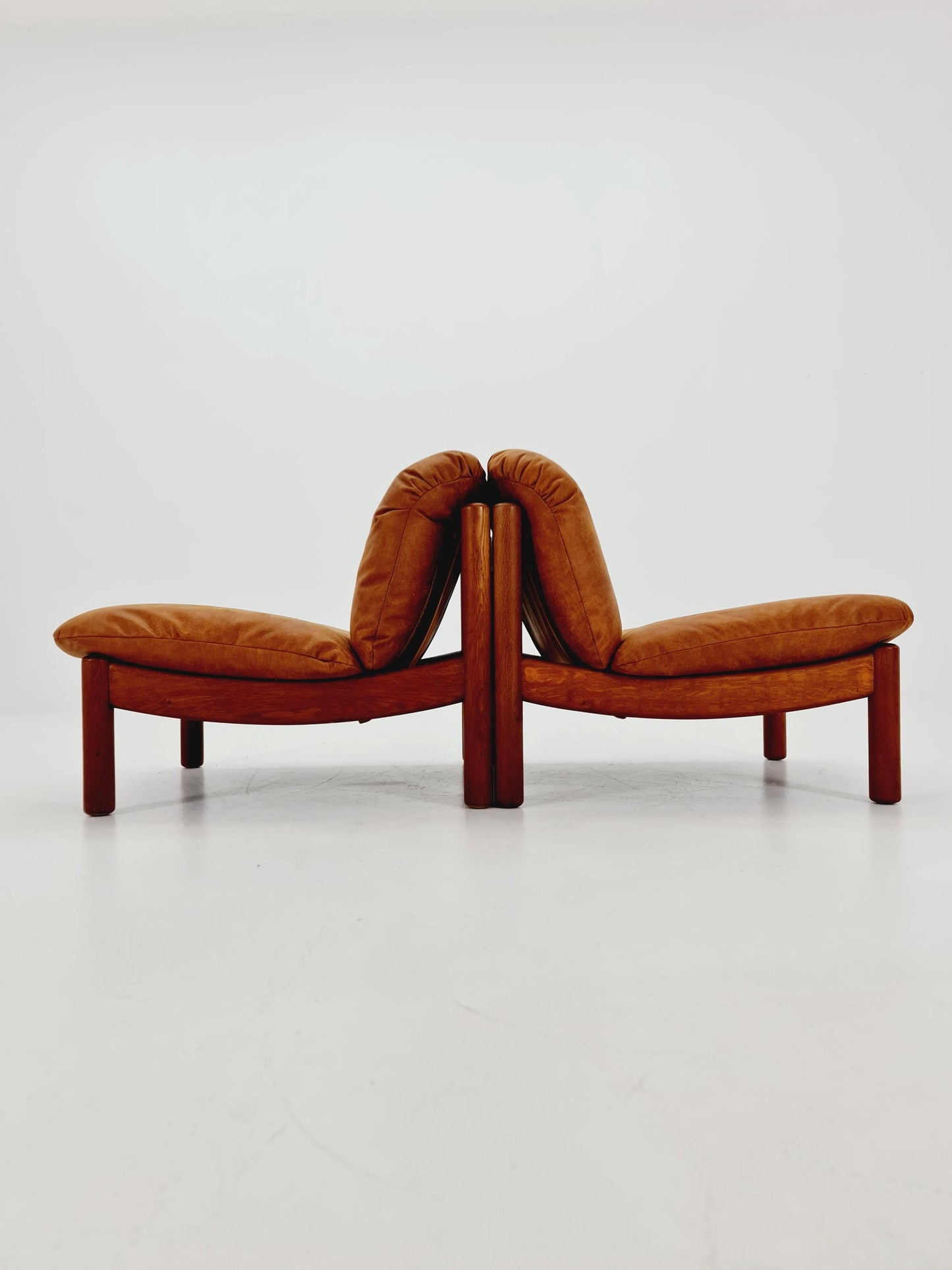 mid century loungechairs in leather and wood By Carl Straub Germany , 1960s Set of 2