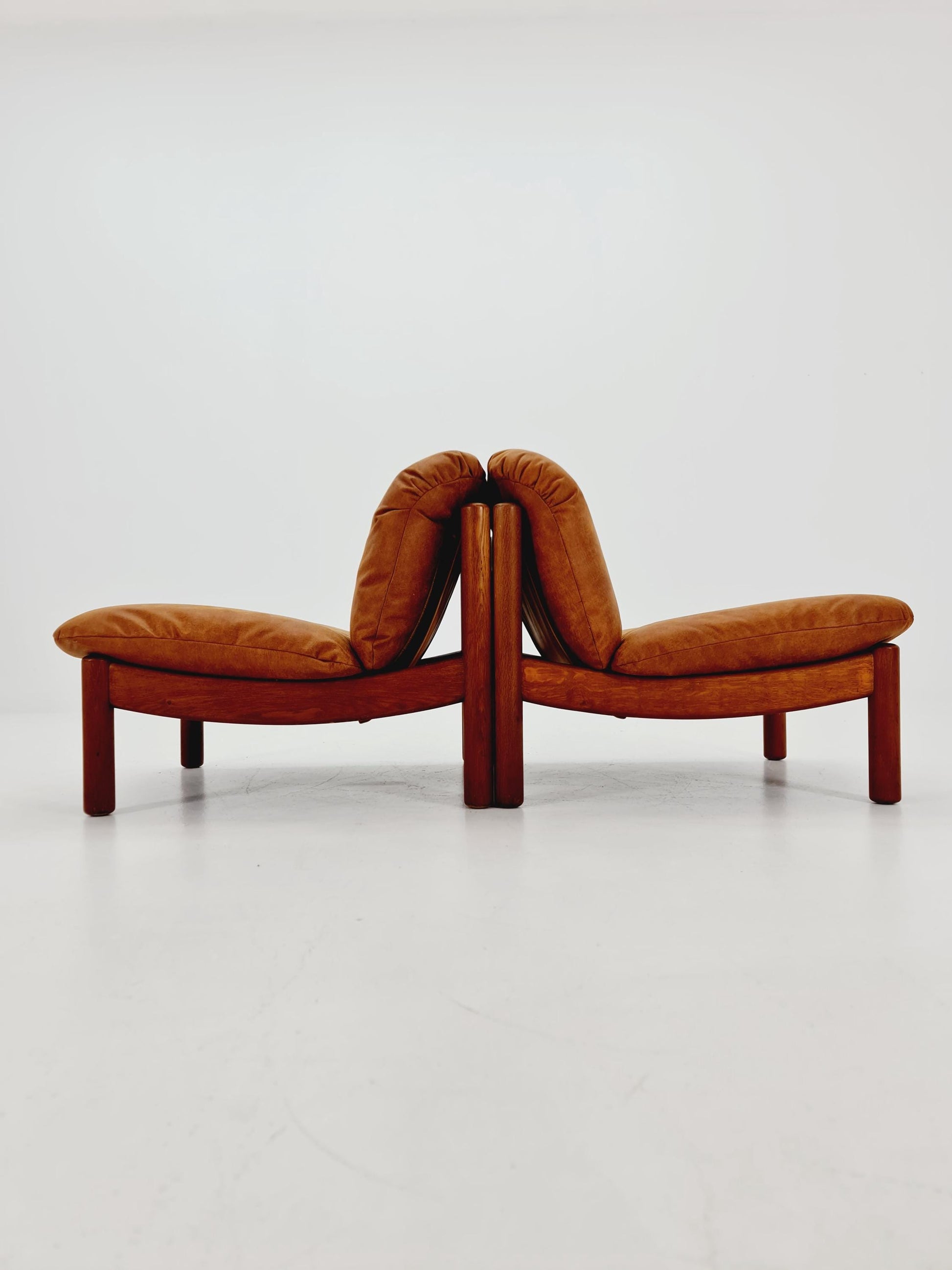 mid century loungechairs in leather and wood By Carl Straub Germany , 1960s Set of 2