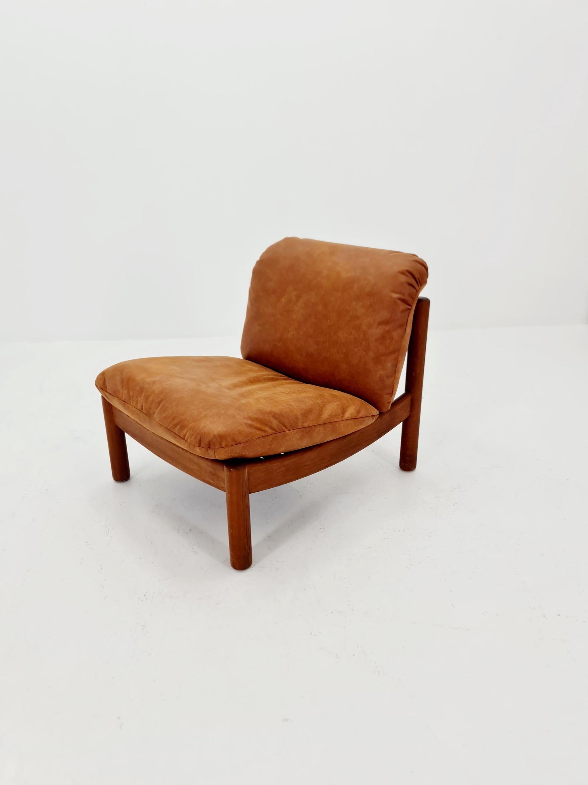 mid century loungechair in leather and wood By Carl Straub Germany , 1960s