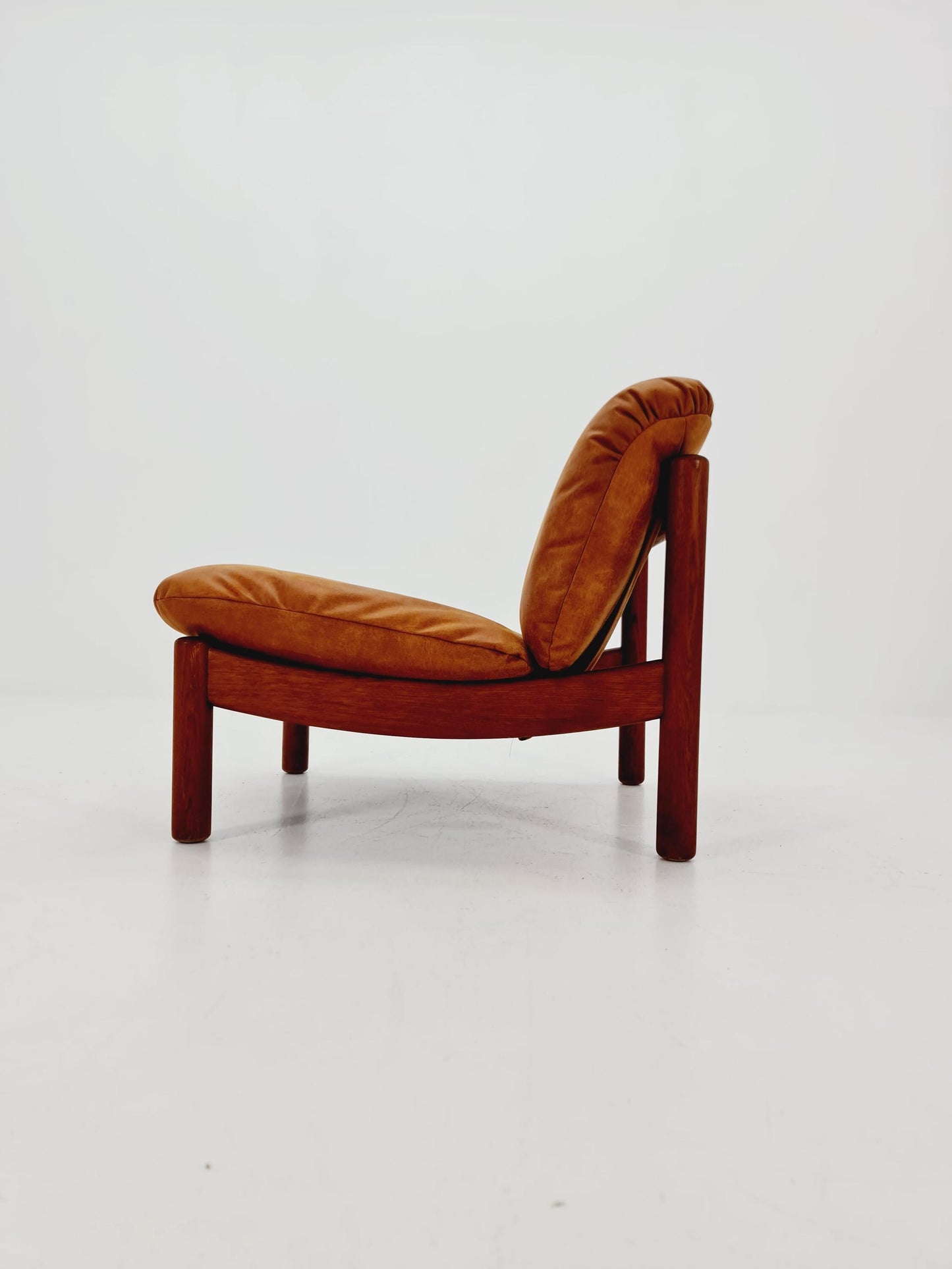 mid century loungechair in leather and wood By Carl Straub Germany , 1960s