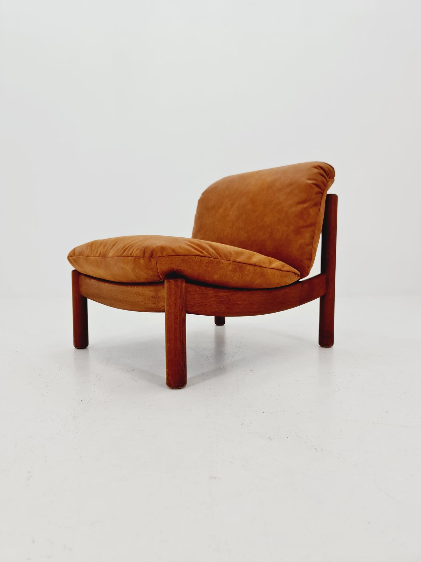 mid century loungechair in leather and wood By Carl Straub Germany , 1960s