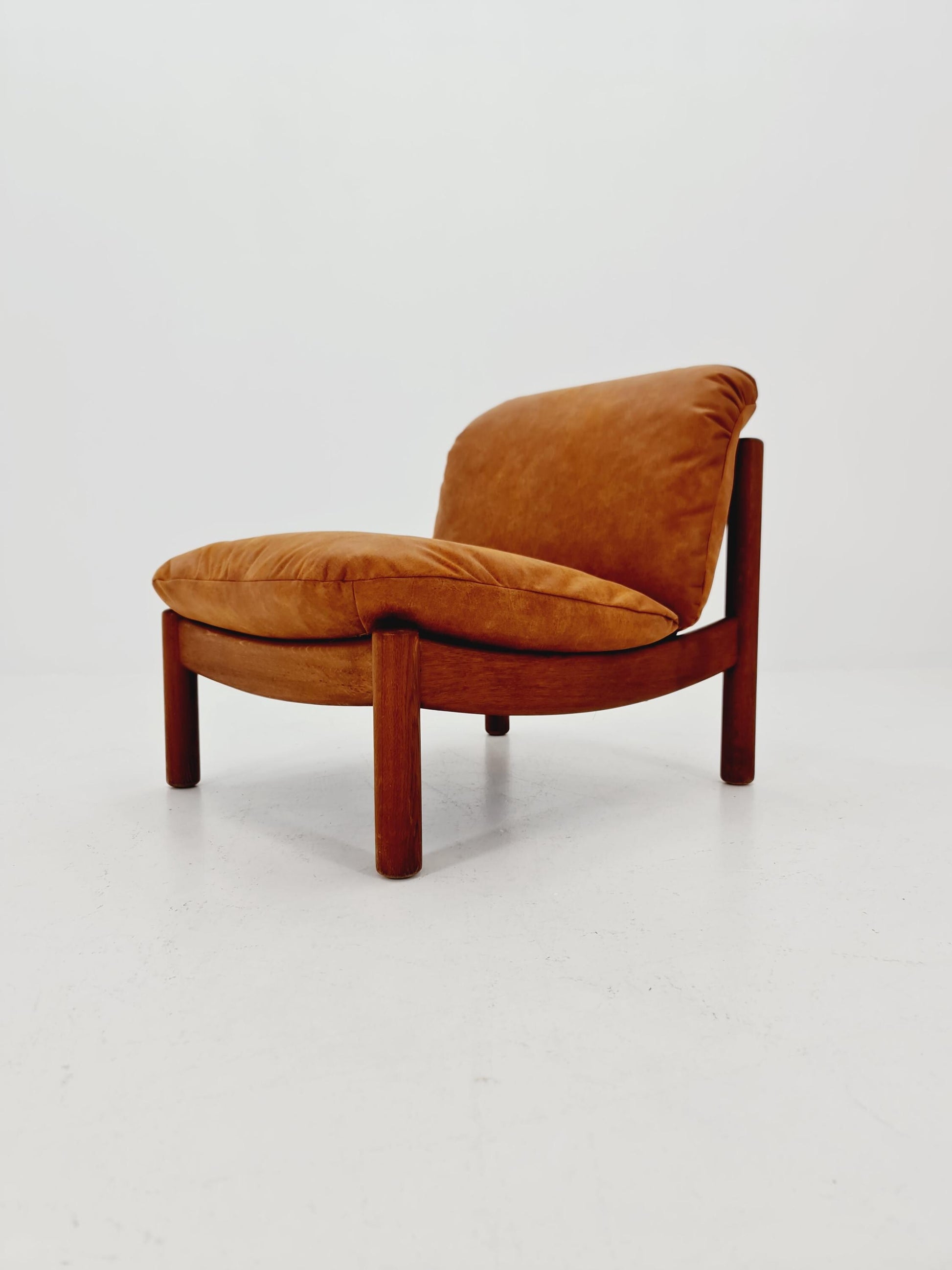 mid century loungechair in leather and wood By Carl Straub Germany , 1960s