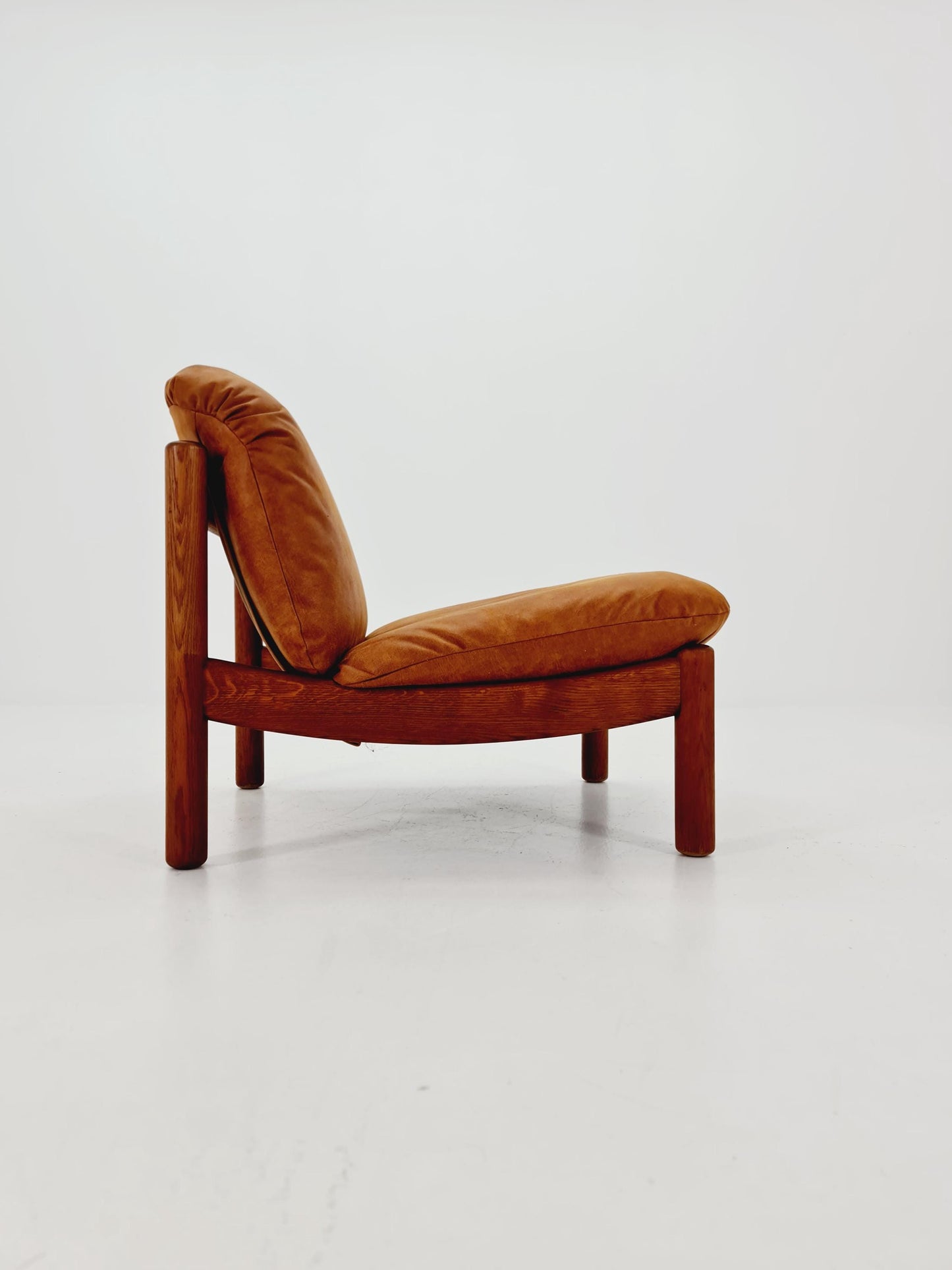 mid century loungechair in leather and wood By Carl Straub Germany , 1960s