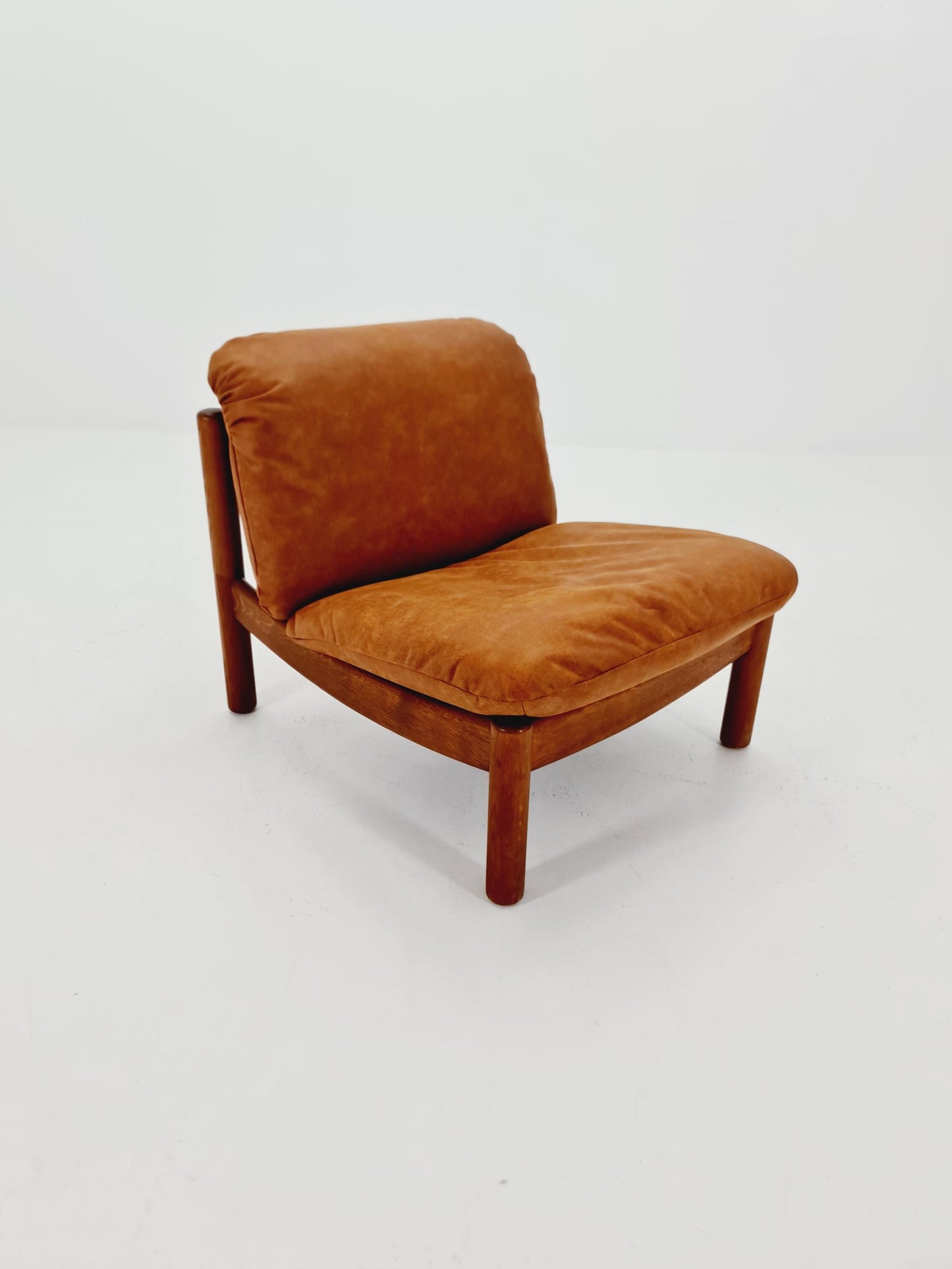 mid century loungechair in leather and wood By Carl Straub Germany , 1960s