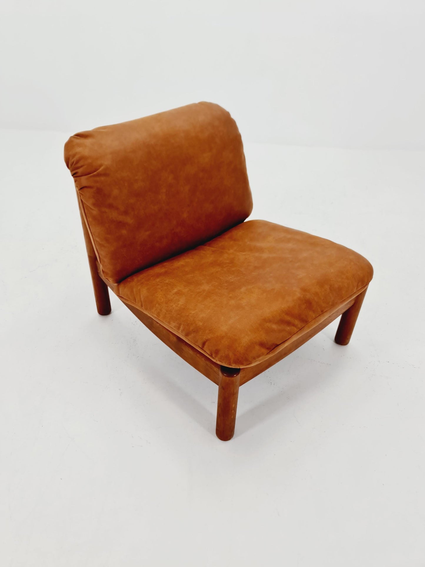 mid century loungechair in leather and wood By Carl Straub Germany , 1960s