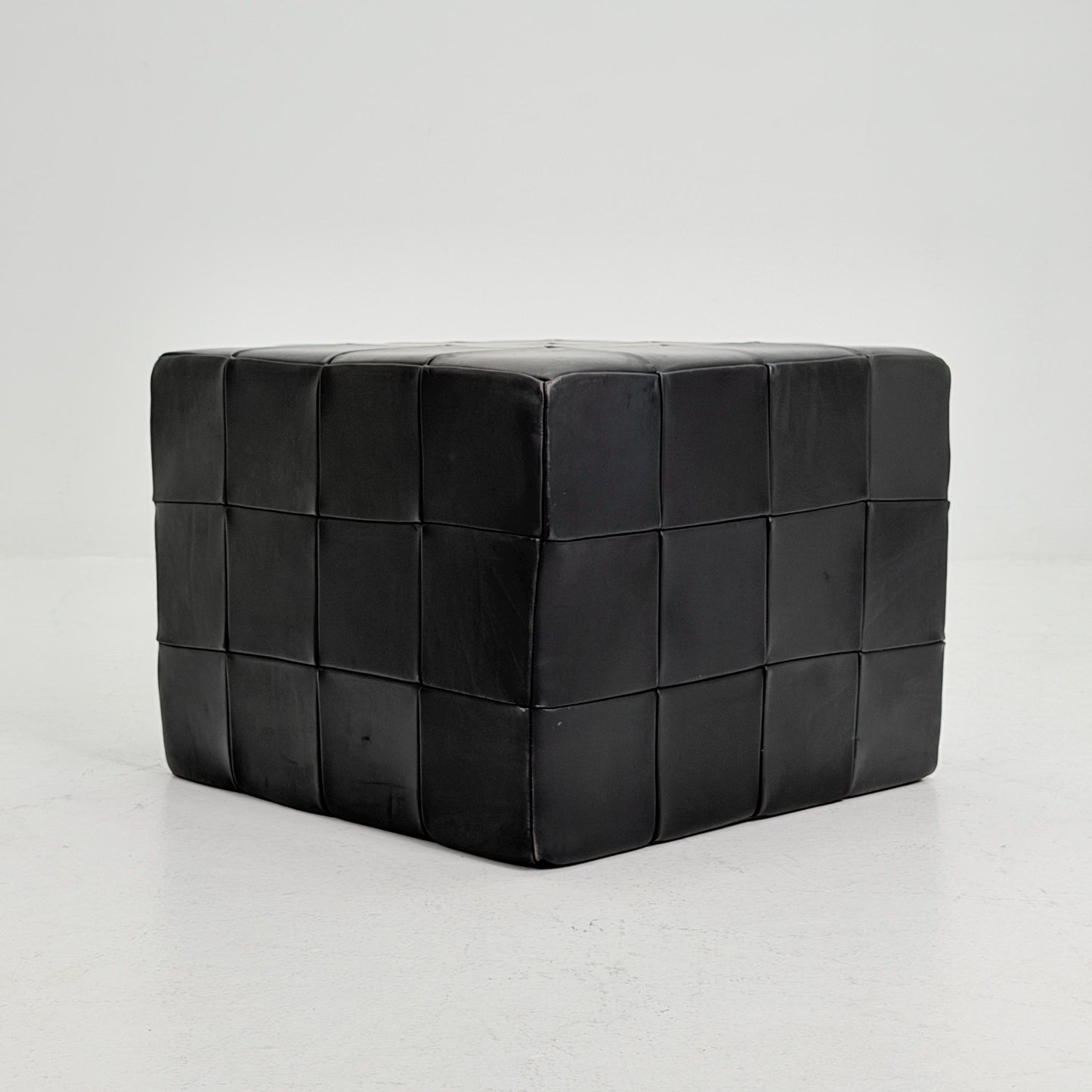 Mid century De Sede Patchwork Leather Pouf Ottoman, Switzerland 1970s