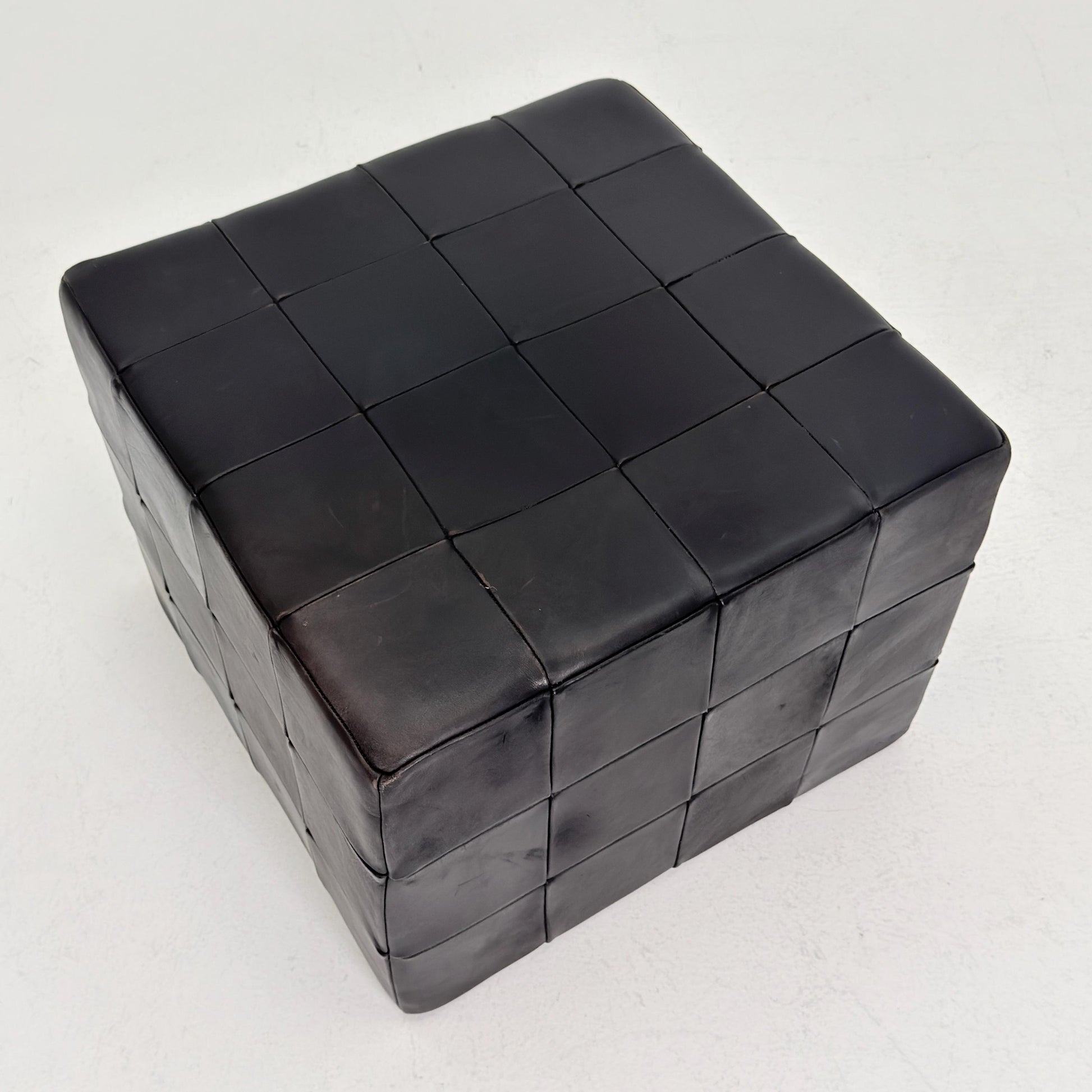 Mid century De Sede Patchwork Leather Pouf Ottoman, Switzerland 1970s