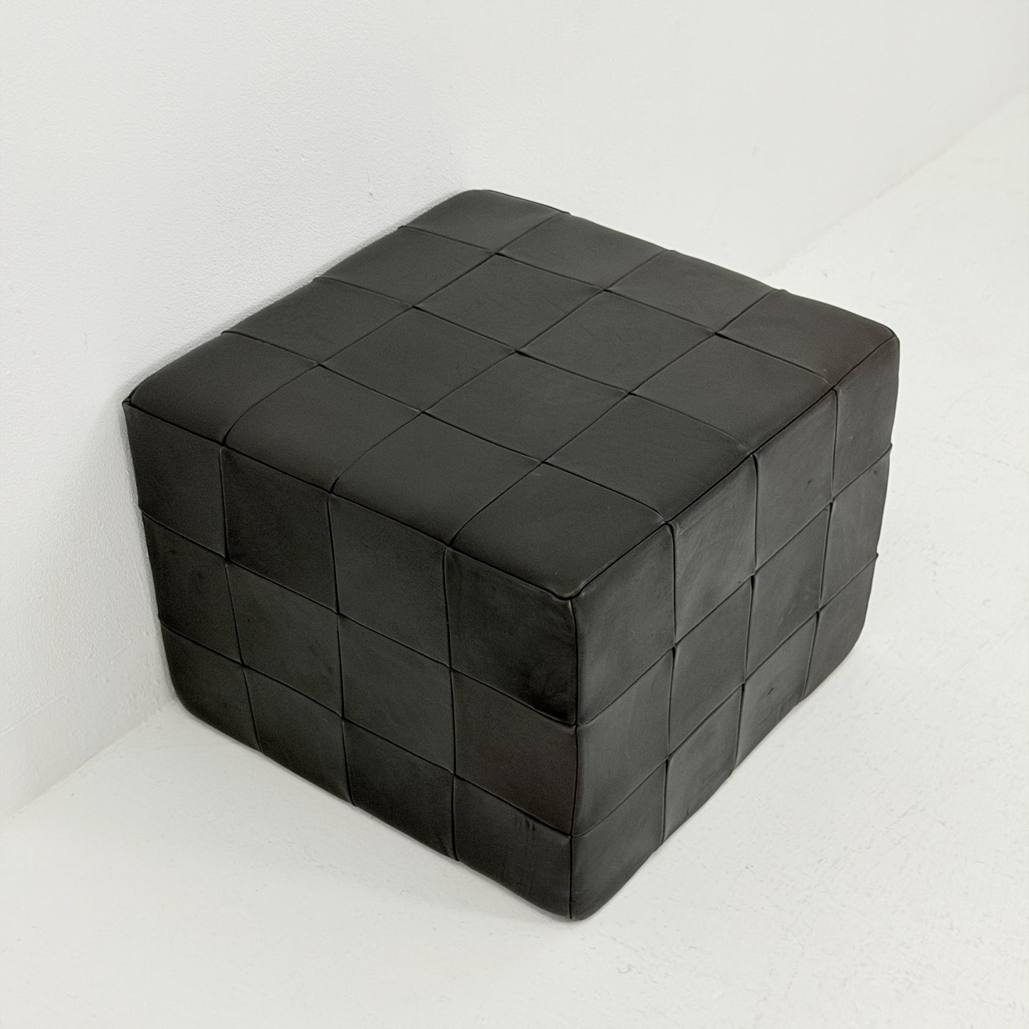 Mid century De Sede Patchwork Leather Pouf Ottoman, Switzerland 1970s