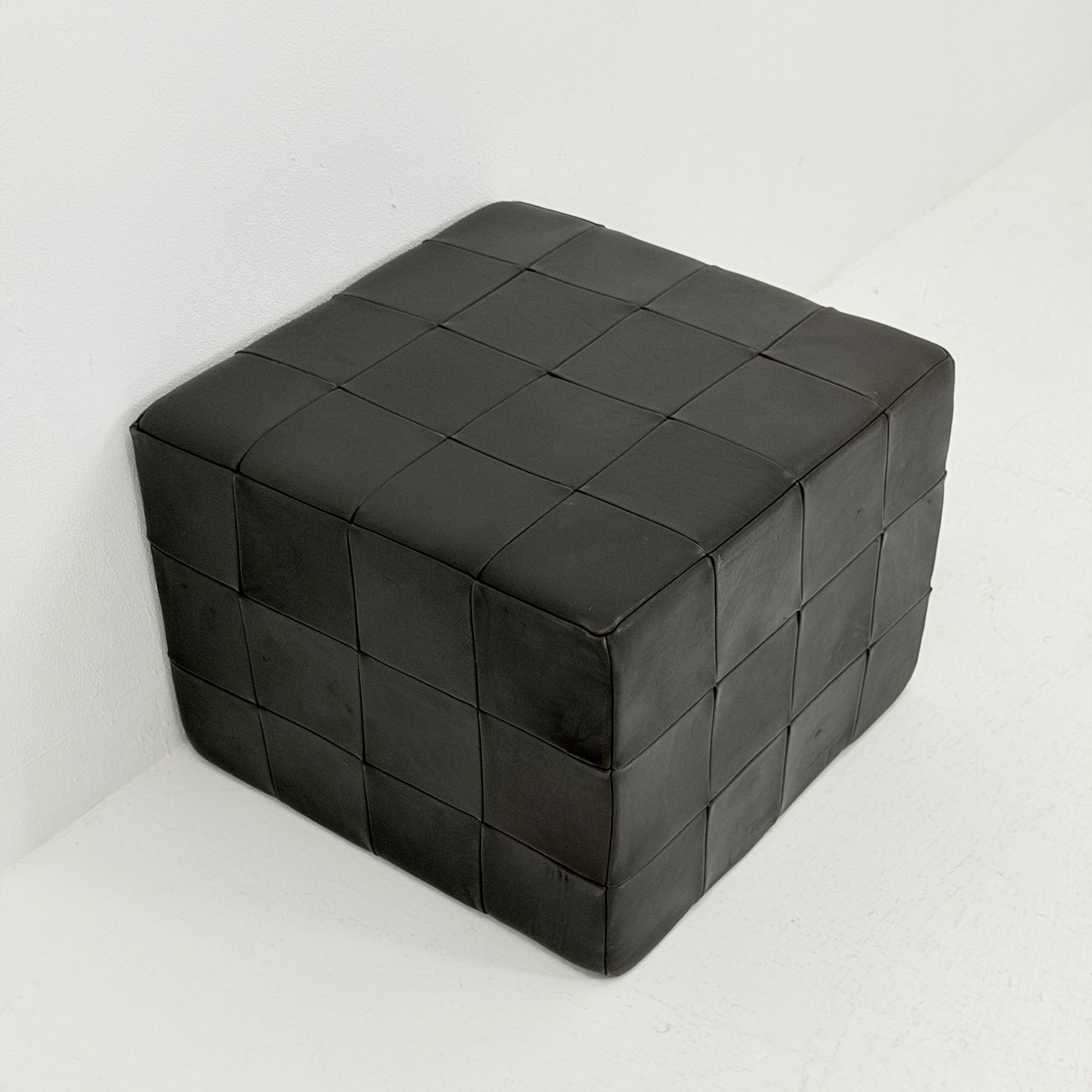 Mid century De Sede Patchwork Leather Pouf Ottoman, Switzerland 1970s