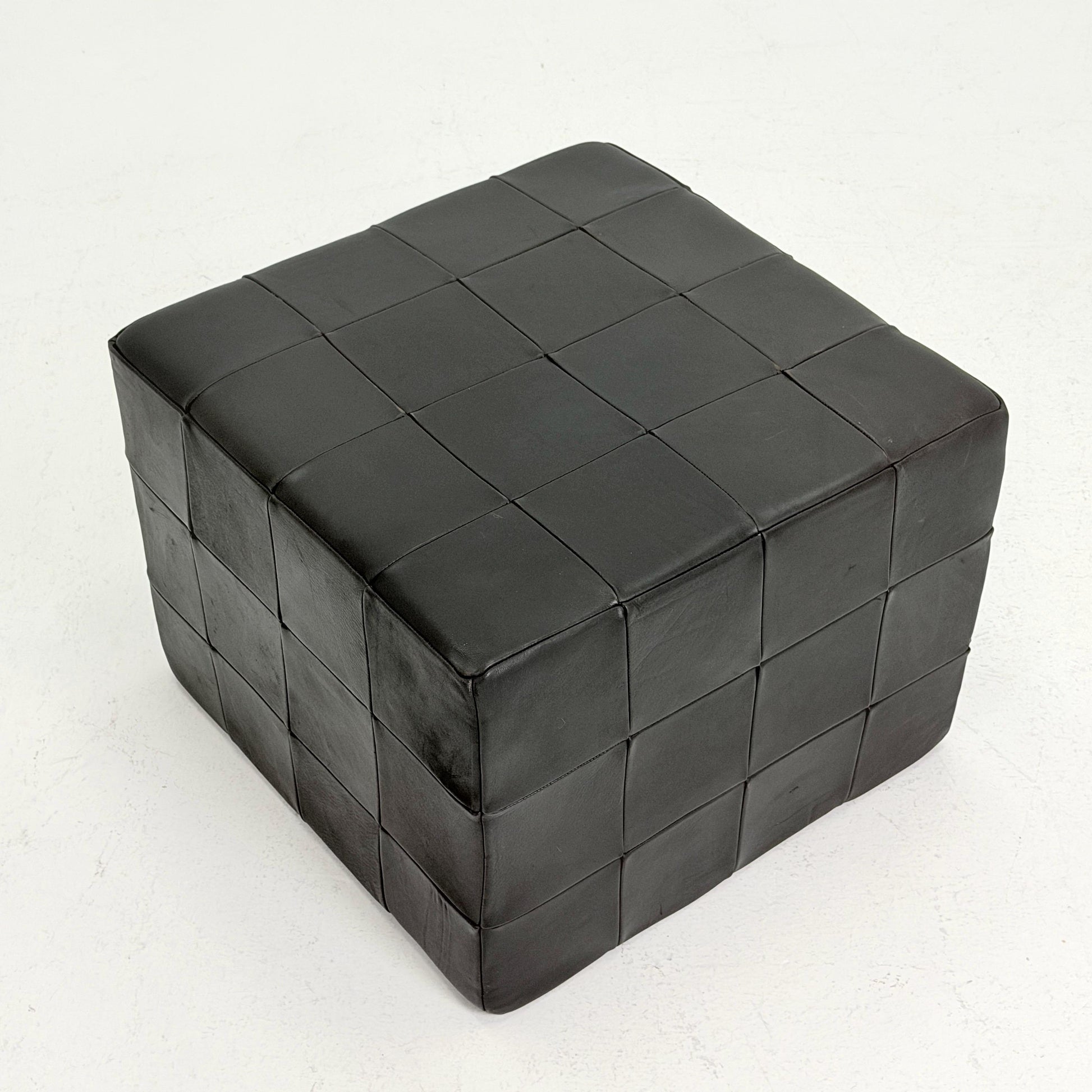 Mid century De Sede Patchwork Leather Pouf Ottoman, Switzerland 1970s