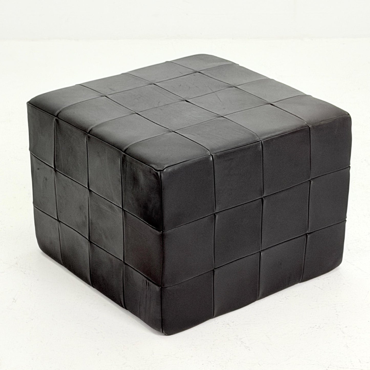 Mid century De Sede Patchwork Leather Pouf Ottoman, Switzerland 1970s