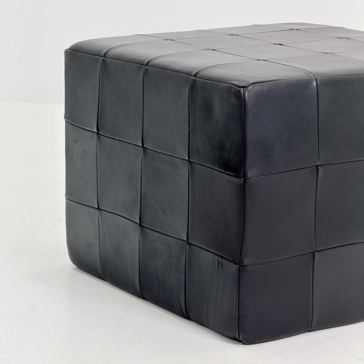 Mid century De Sede Patchwork Leather Pouf Ottoman, Switzerland 1970s