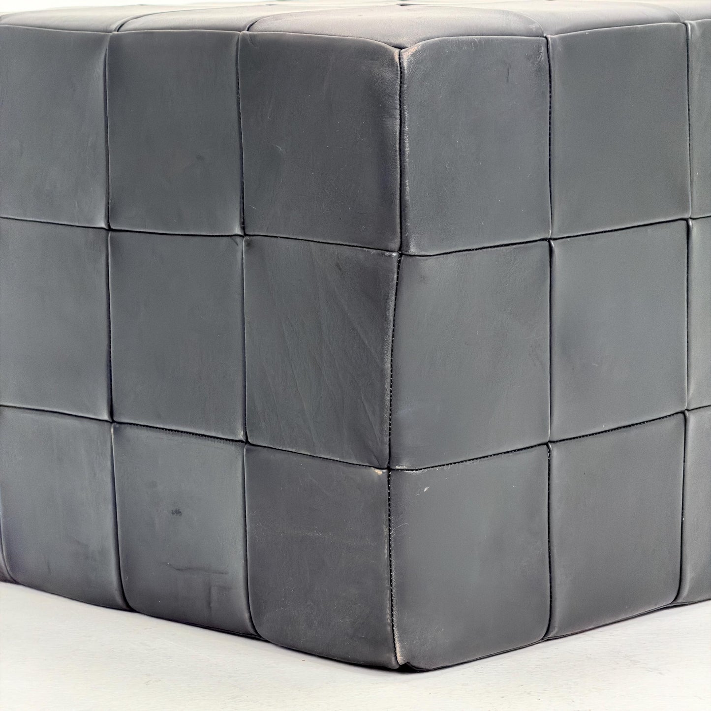 Mid century De Sede Patchwork Leather Pouf Ottoman, Switzerland 1970s